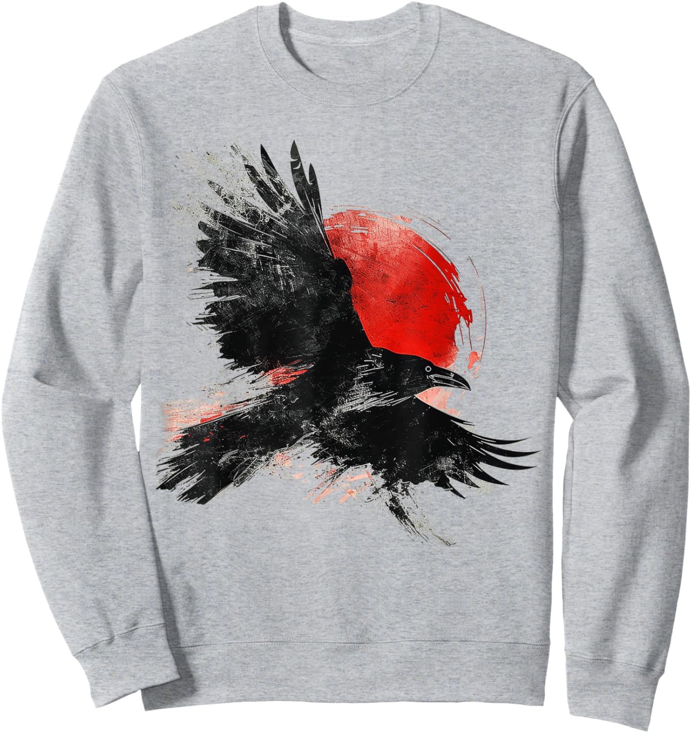 Raven Drawing Moon Painting Animal Motif Art Bird Crow Sweatshirt - Sweatshirt | Ash