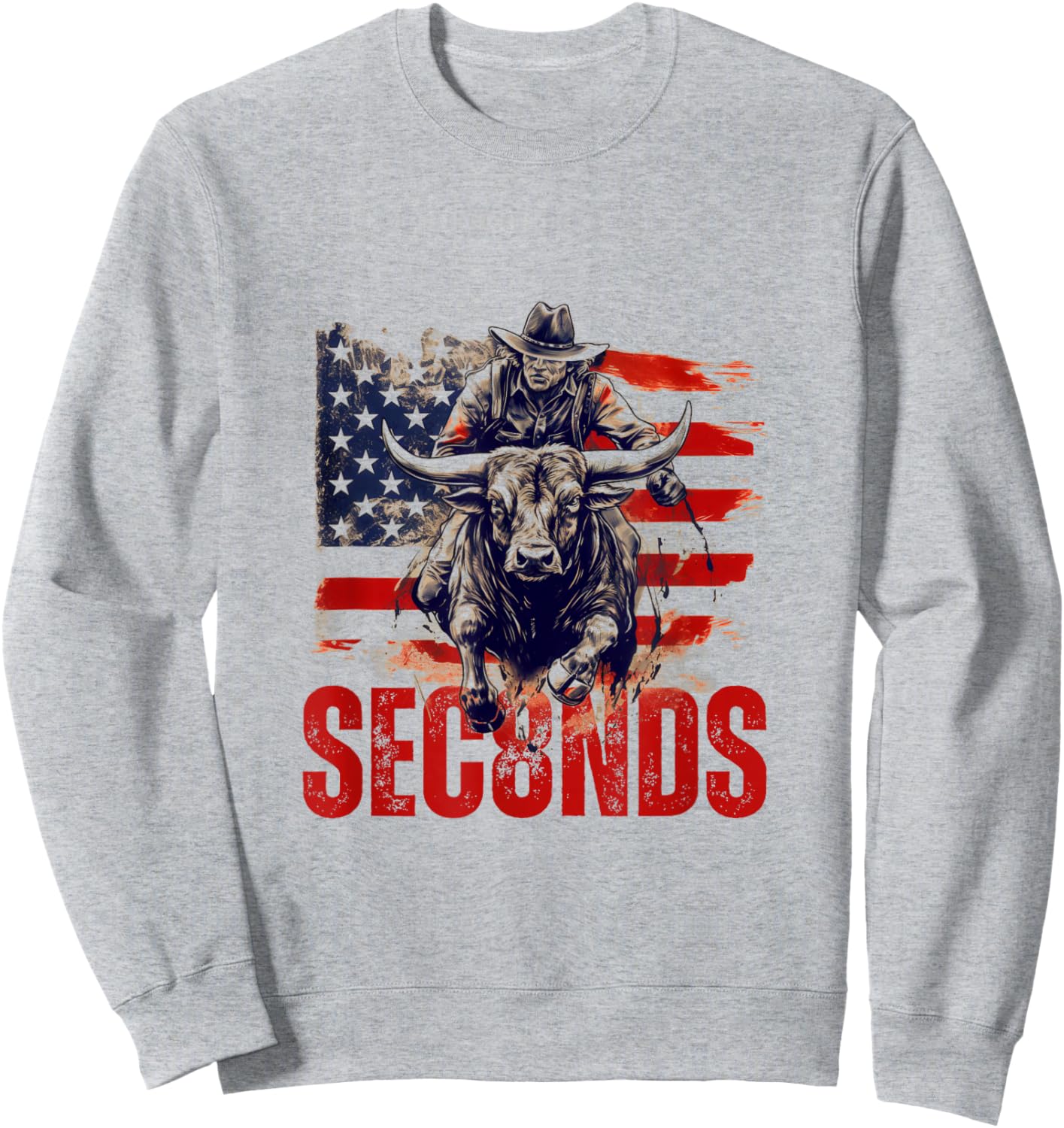PBR Bull Riding Eight Seconds Rider USA Flag Rodeo Patriotic Sweatshirt - Sweatshirt | Ash