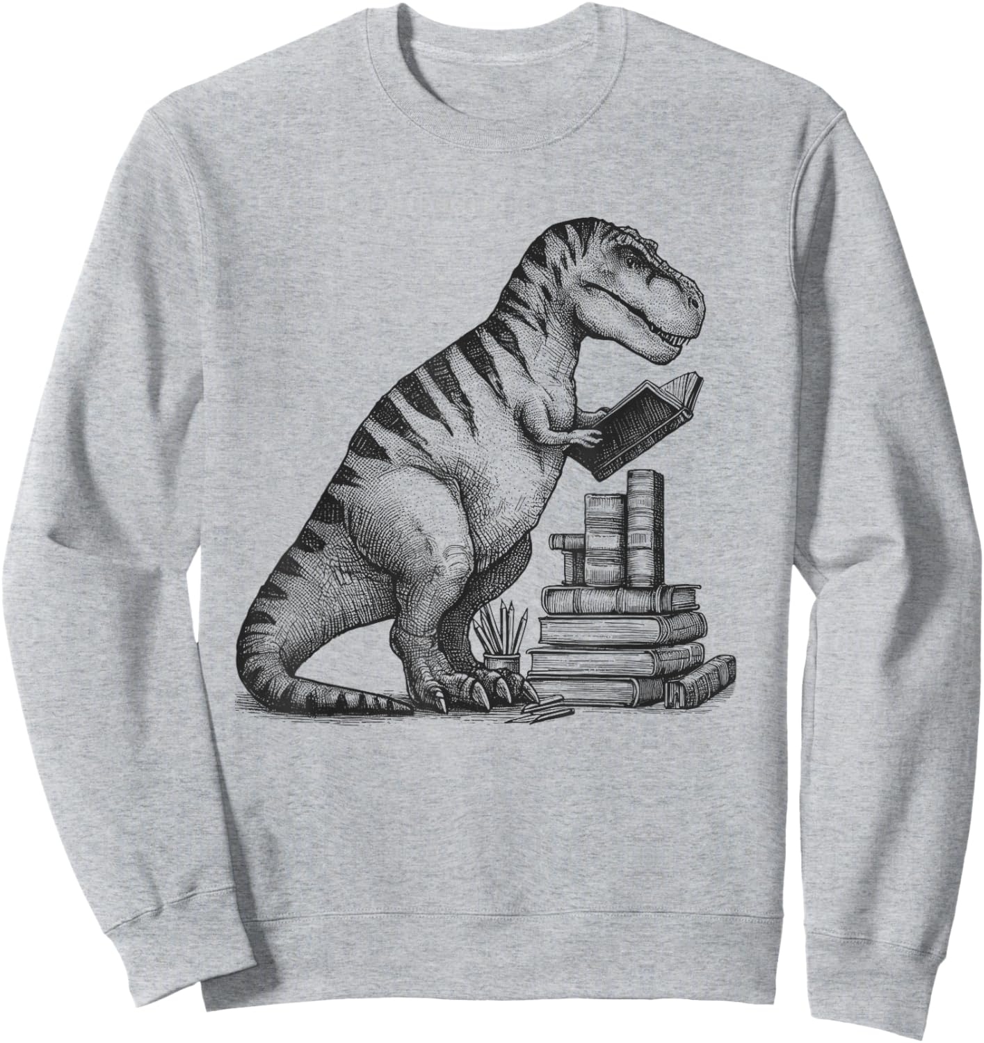 T-Rex Dinosaur Reading Book Reader Reading Lover Bookworm Sweatshirt - Sweatshirt | Ash