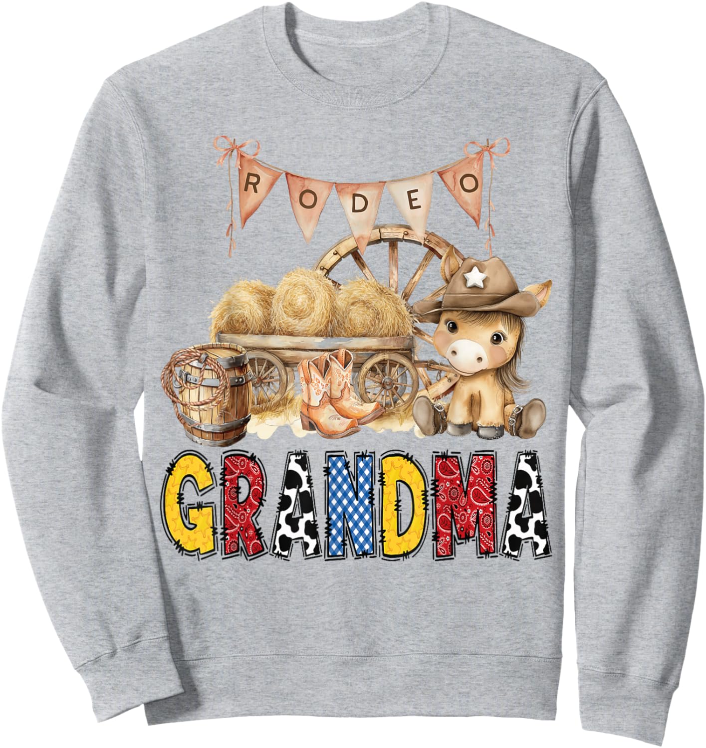 Rodeo Grandma Western Cowboy Birthday Matching Family Sweatshirt - Sweatshirt | Ash