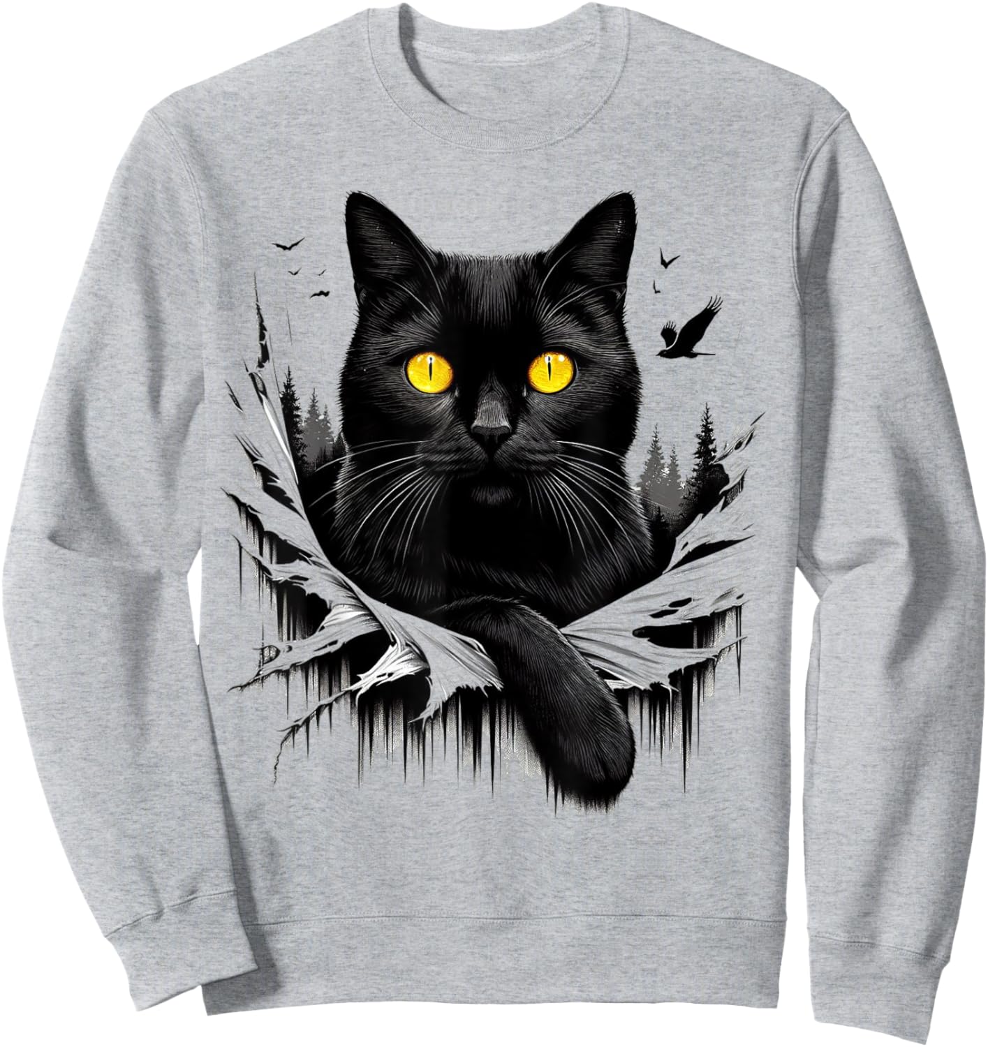 Black Cat Torn Cloth - Black Cat Yellow Eyes Sweatshirt - Sweatshirt | Ash