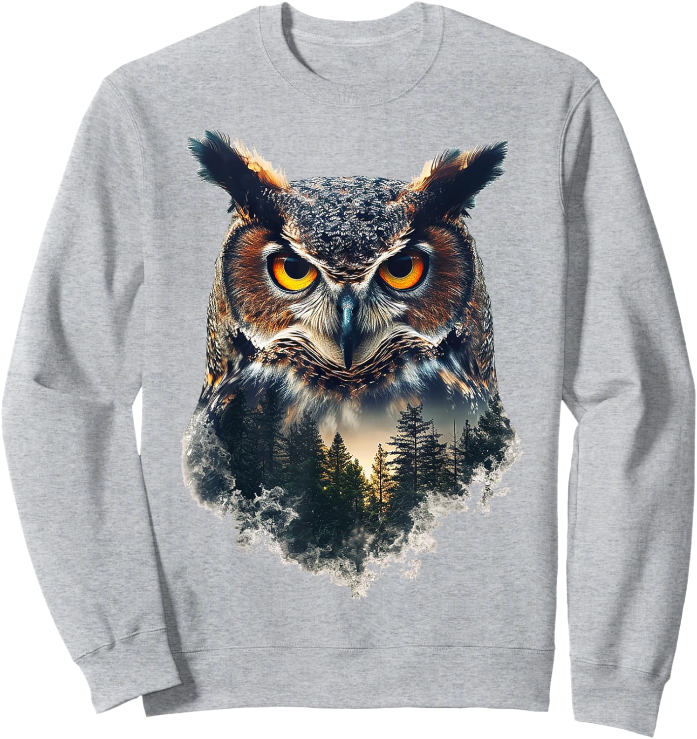Owl Nature Tree Painting Graphic Animal Art Bird Owl Sweatshirt - Sweatshirt | Ash