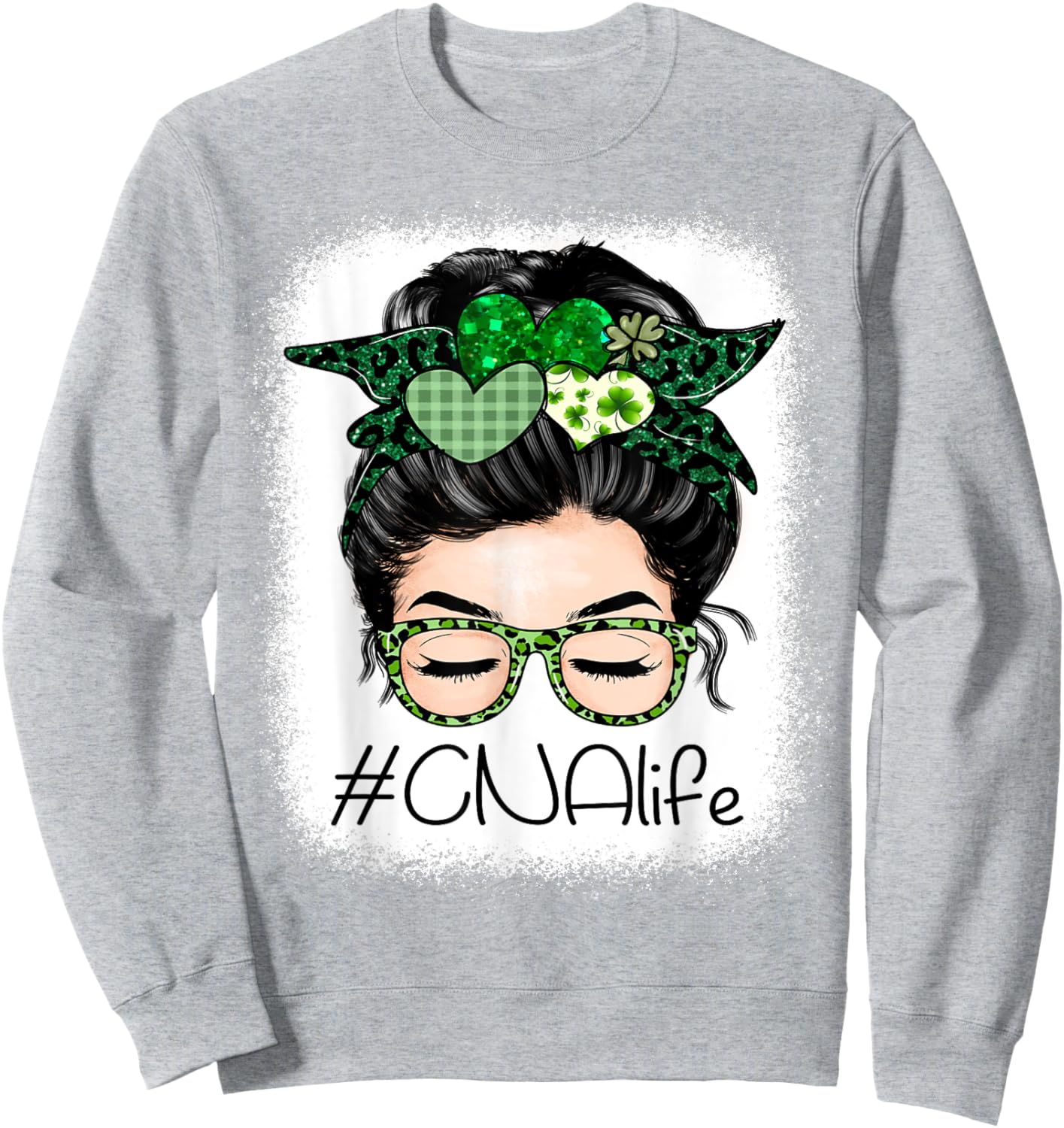 CNA Certified Nursing Assistant Messy Bun St Patrick's Day Sweatshirt - Sweatshirt | Ash