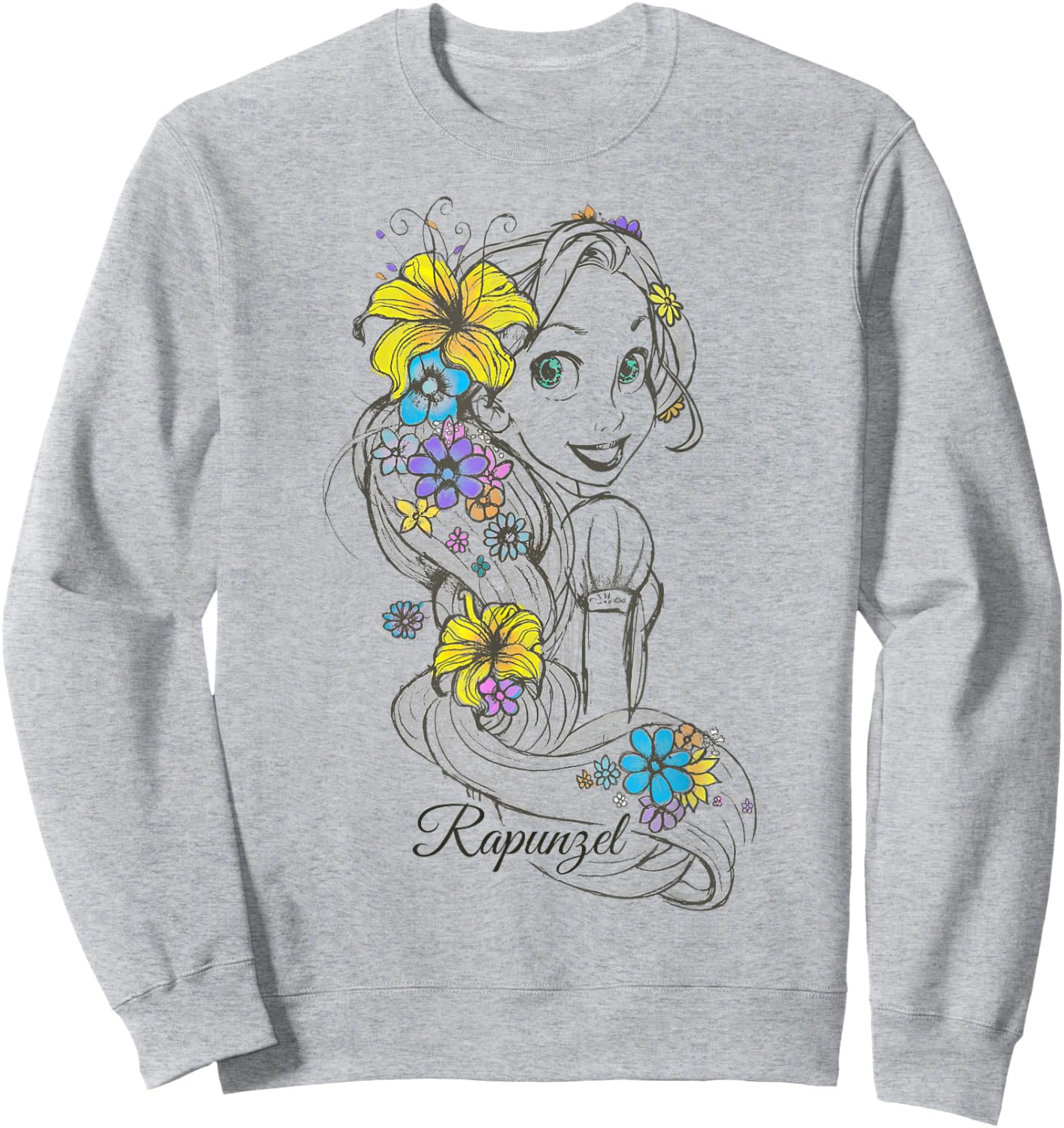 Disney Tangled Rapunzel Floral Sketch Portrait Sweatshirt - Sweatshirt | Ash