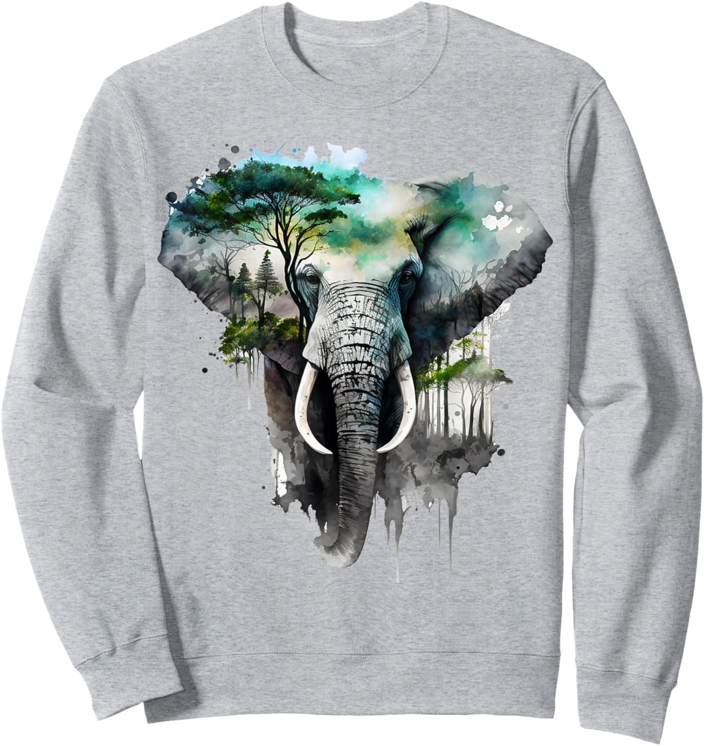 Elephant Tree Forest Animal Print Art Animal Lover Elephant Sweatshirt - Sweatshirt | Ash