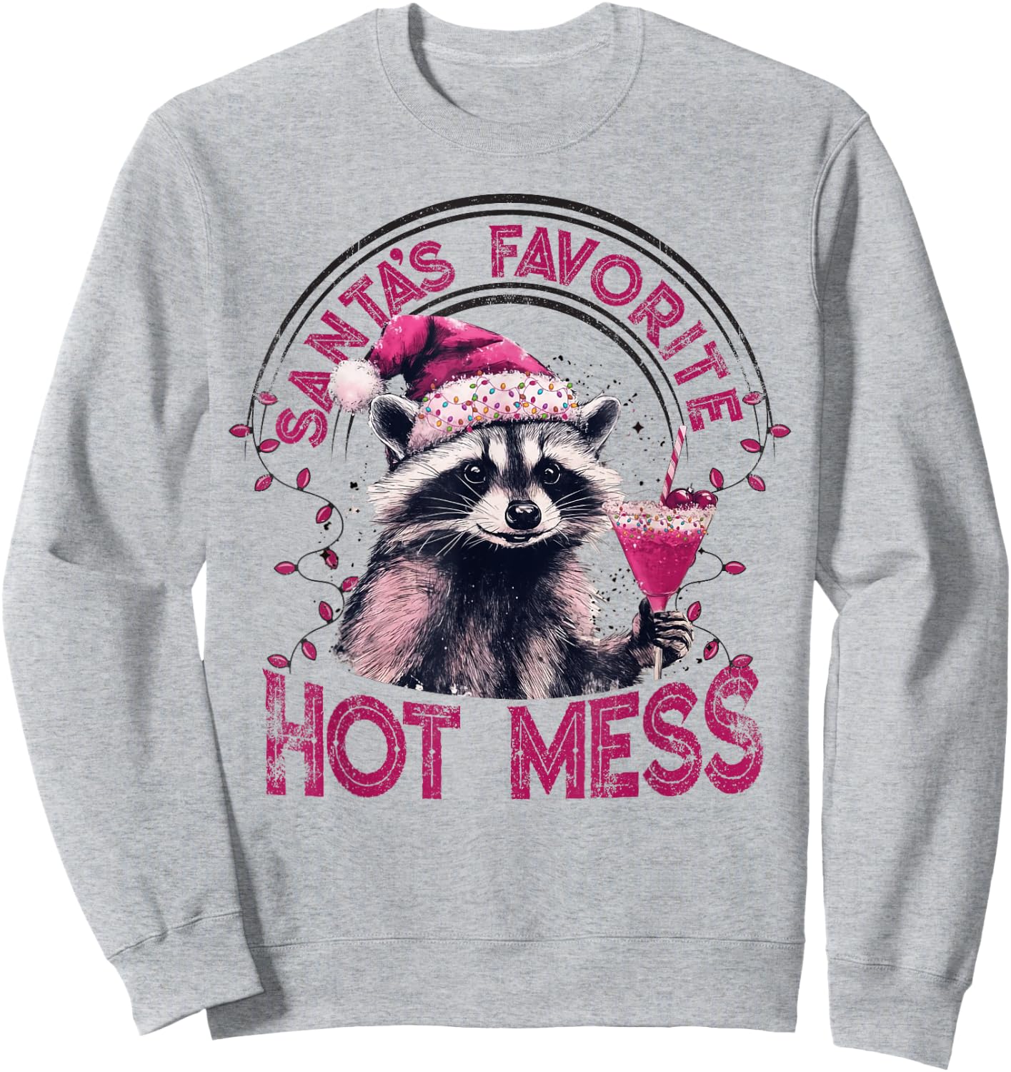 Santa's Favorite Hot Mess Christmas Funny Raccoon Lover Xmas Sweatshirt - Sweatshirt | Ash