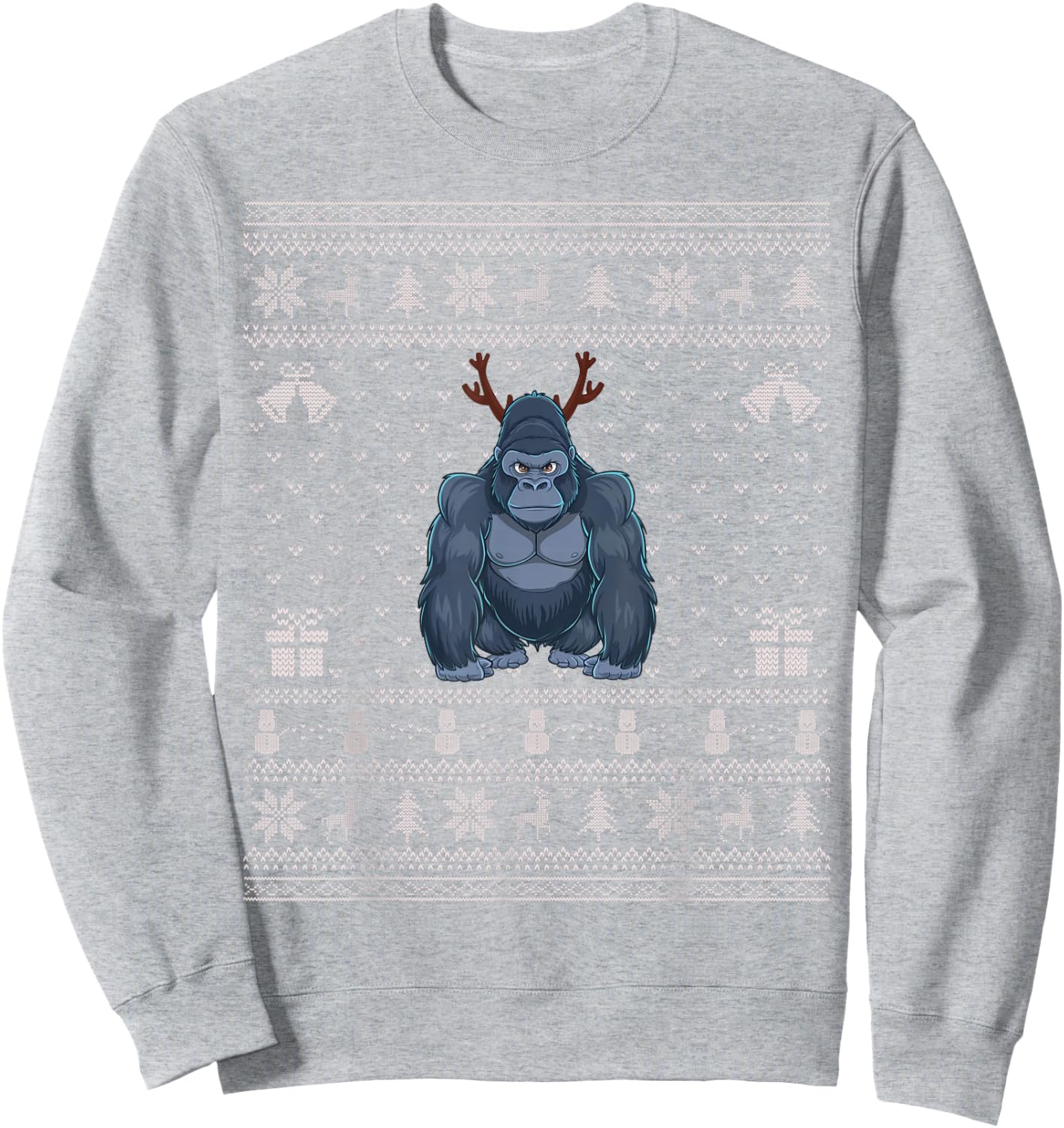 Ugly Xmas Sweater Style Gorilla Reindeer Christmas Sweatshirt - Sweatshirt | Ash