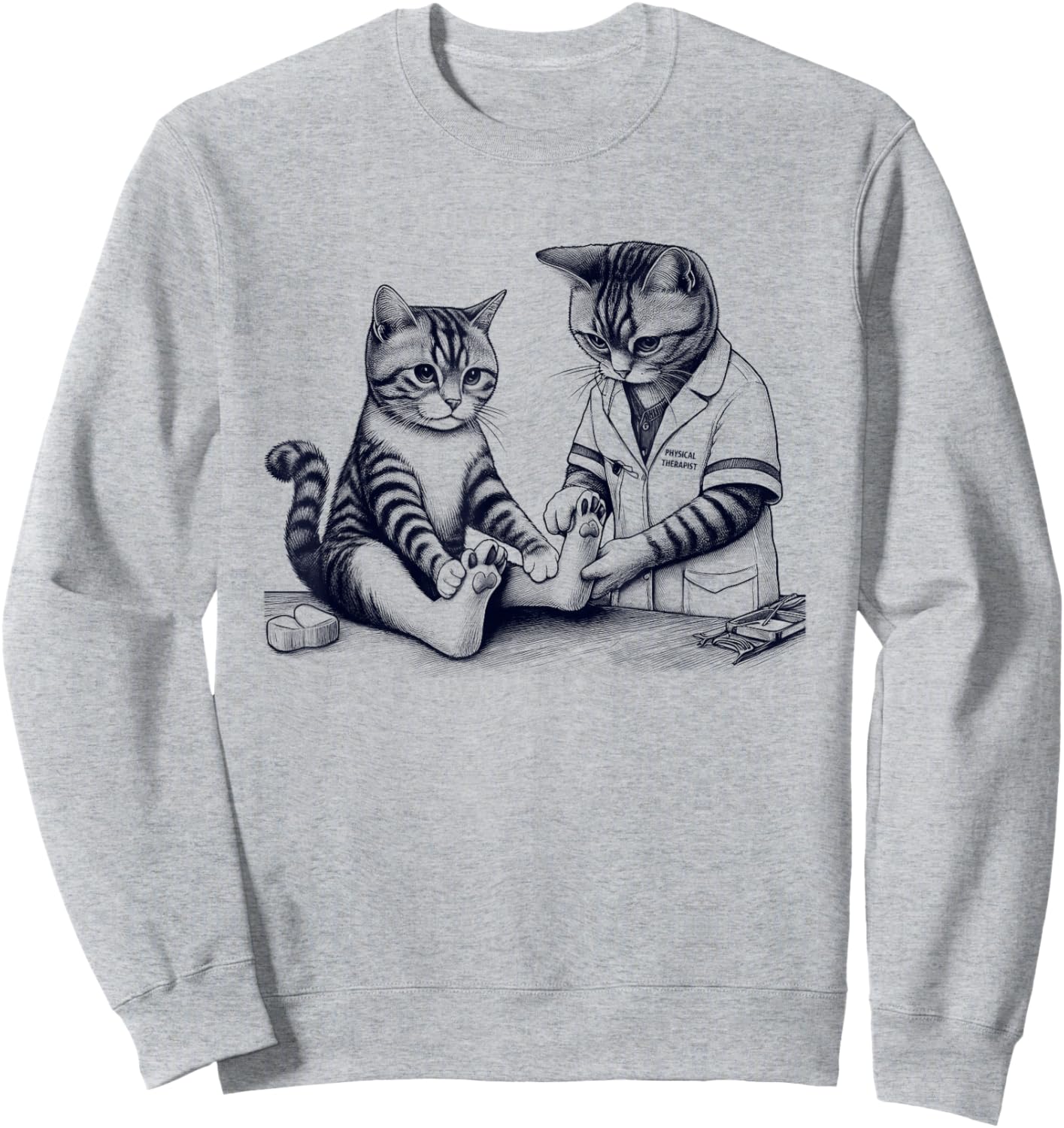 Vintage Retro Physical Therapist Cat Therapy Kitten Lover Men Women Kids Sweatshirt - Sweatshirt | Ash