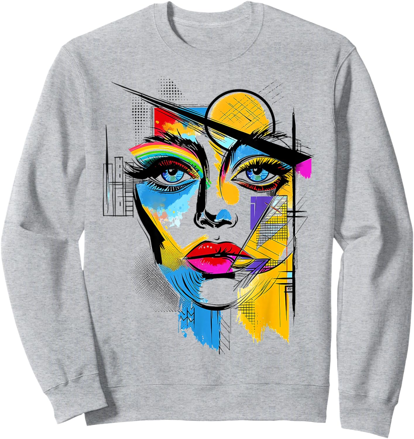 Women Geometric Art Polygon Abstract Human Graphic Women Sweatshirt - Sweatshirt | Ash