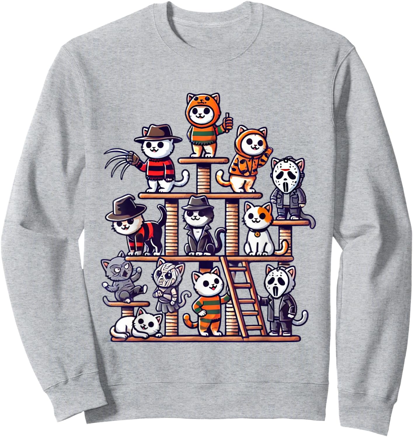 Funny Horror Movie Cats Playing On Cat Tree Sweatshirt - Sweatshirt | Ash