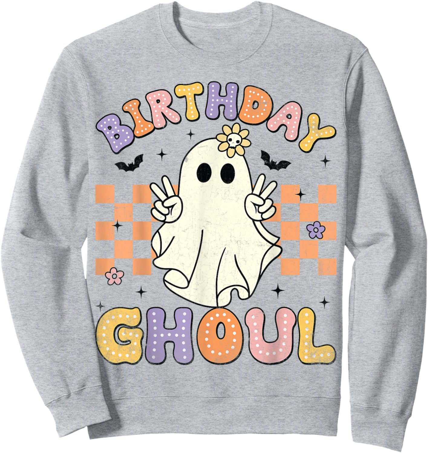 Birthday Ghoul Ghost Groovy Funny Halloween Birthday Party Sweatshirt - Sweatshirt | Ash