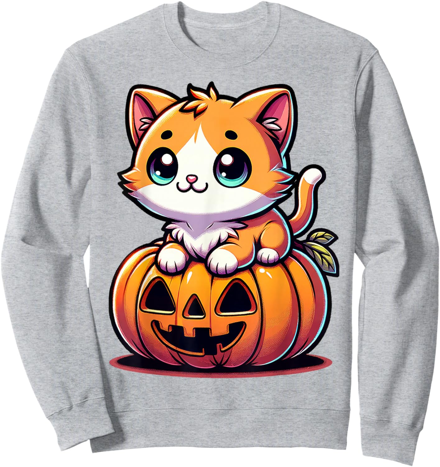 Halloween Cat Funny Fall Pumpkin Cat Lover Cute Sweatshirt - Sweatshirt | Ash