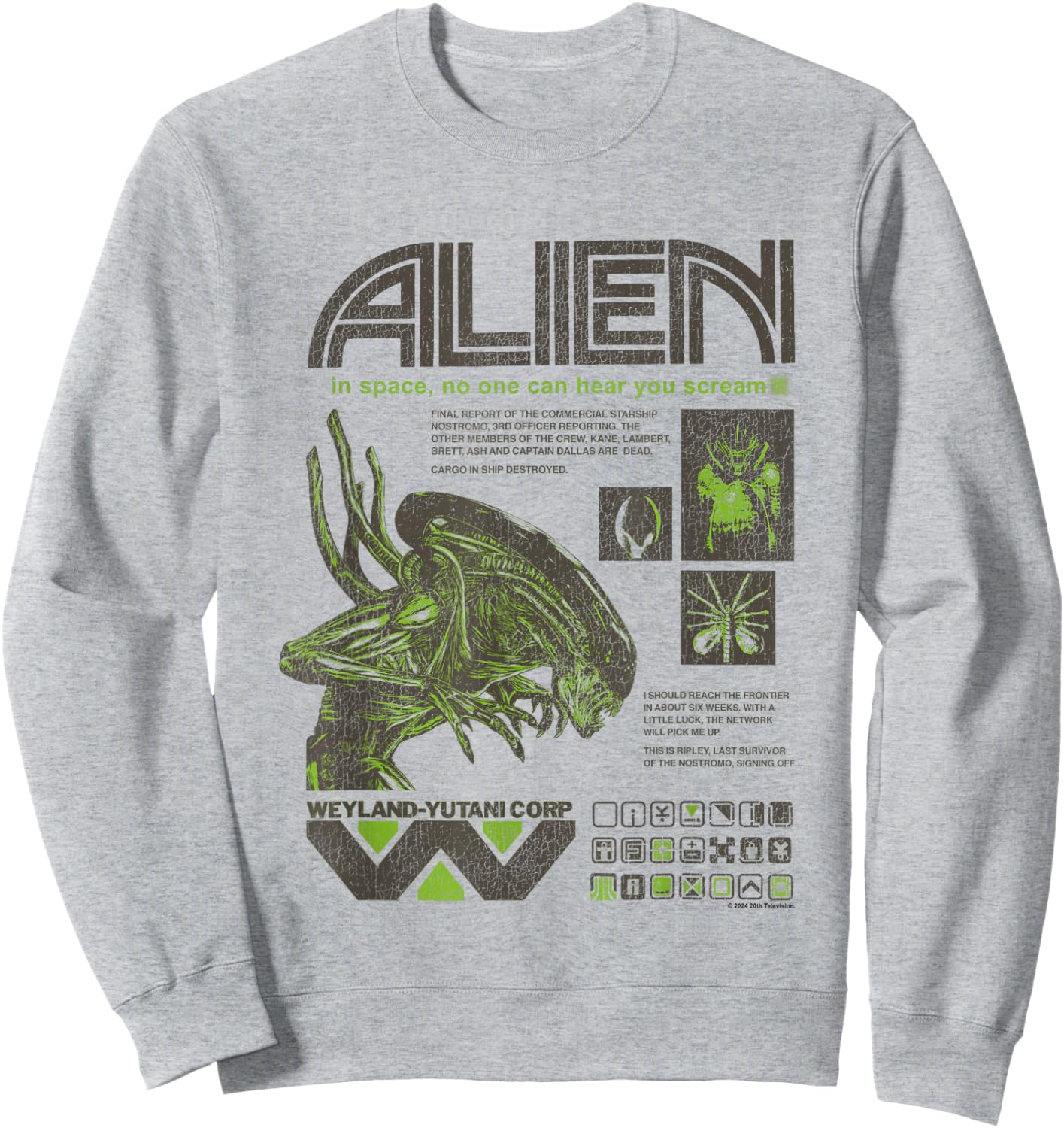 Aliens Iconic Quotes Collage Distressed Big Chest Text Logo Sweatshirt - Sweatshirt | Ash