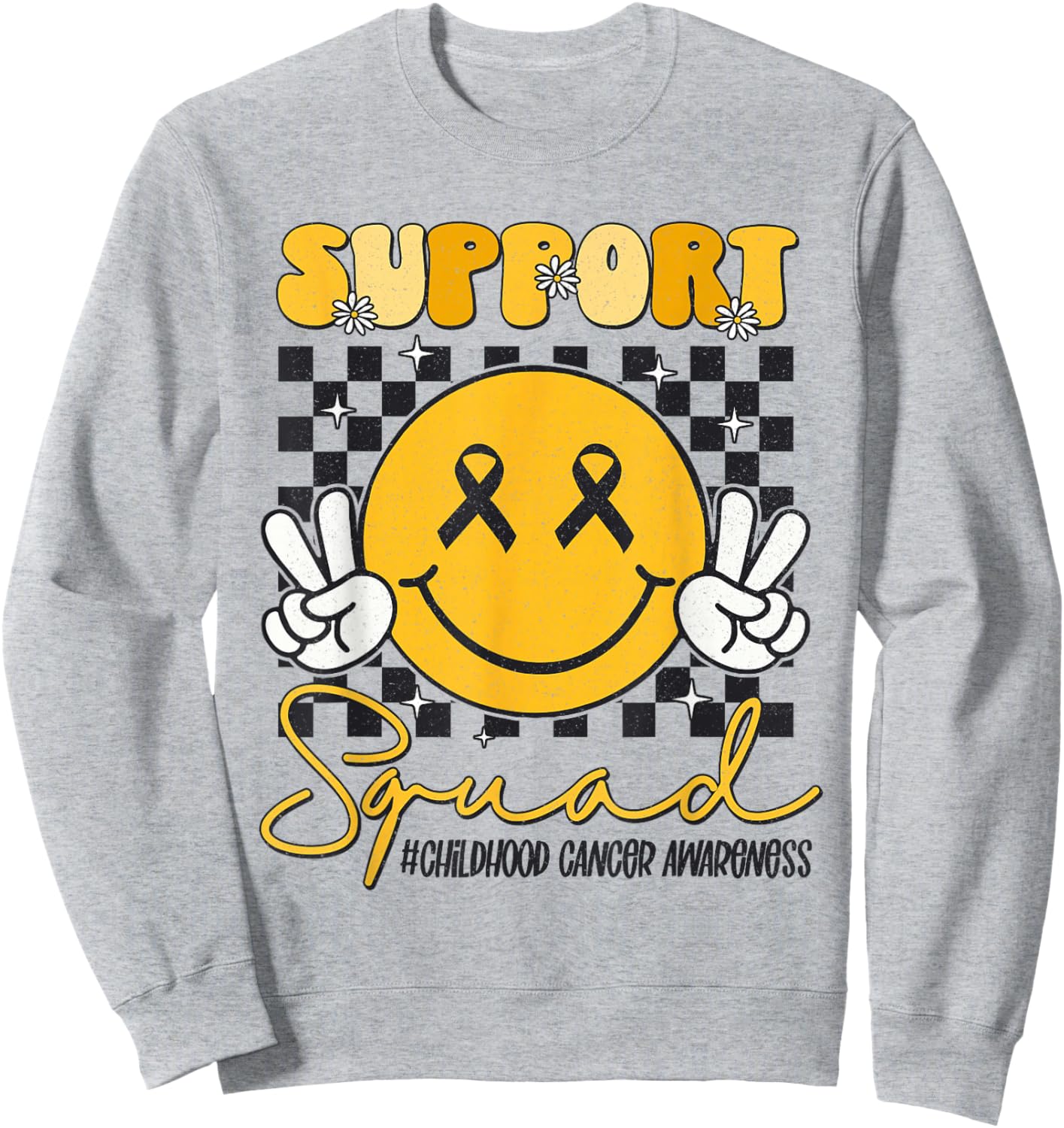 Childhood Cancer Awareness Smile Face Gold Ribbon Support Sweatshirt - Sweatshirt | Ash