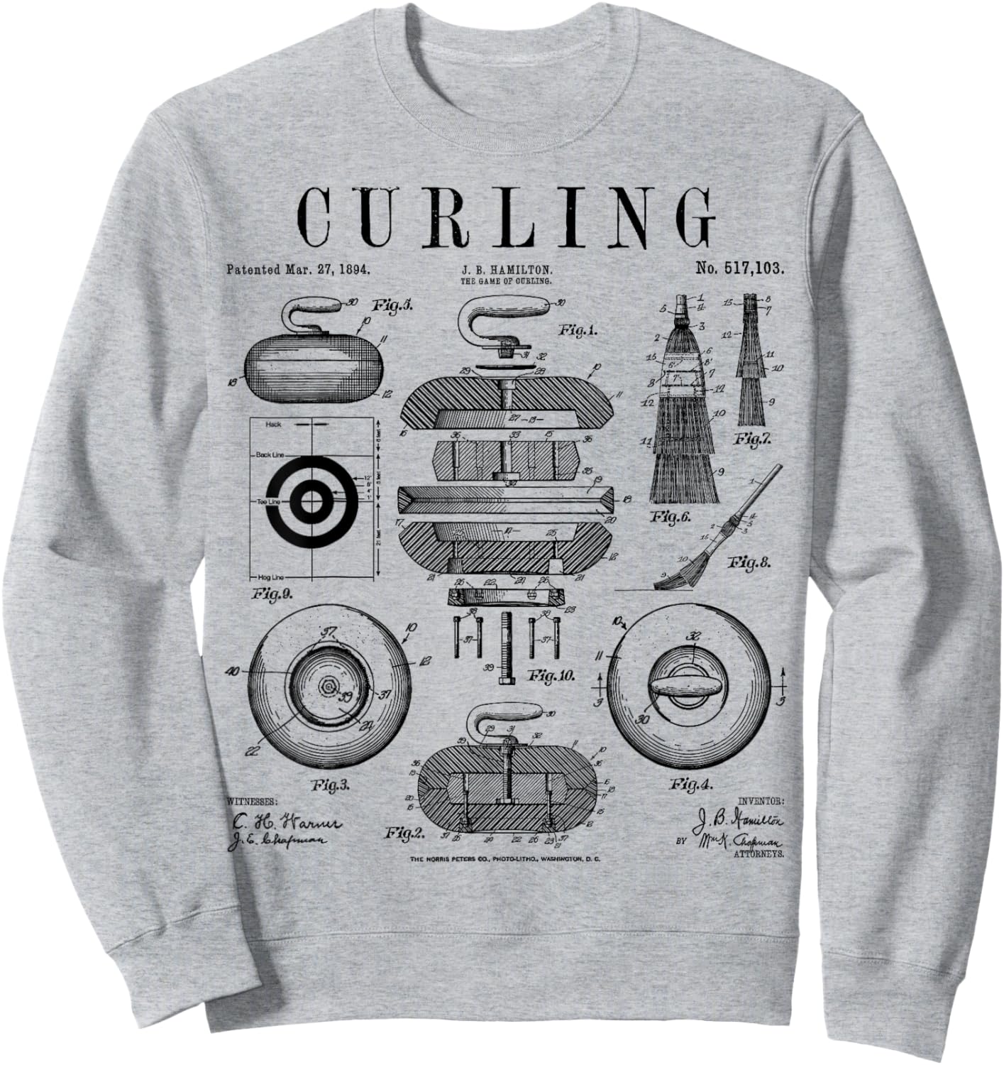 Curling Stone Player Curler Winter Sports Vintage Patent Sweatshirt - Sweatshirt | Ash