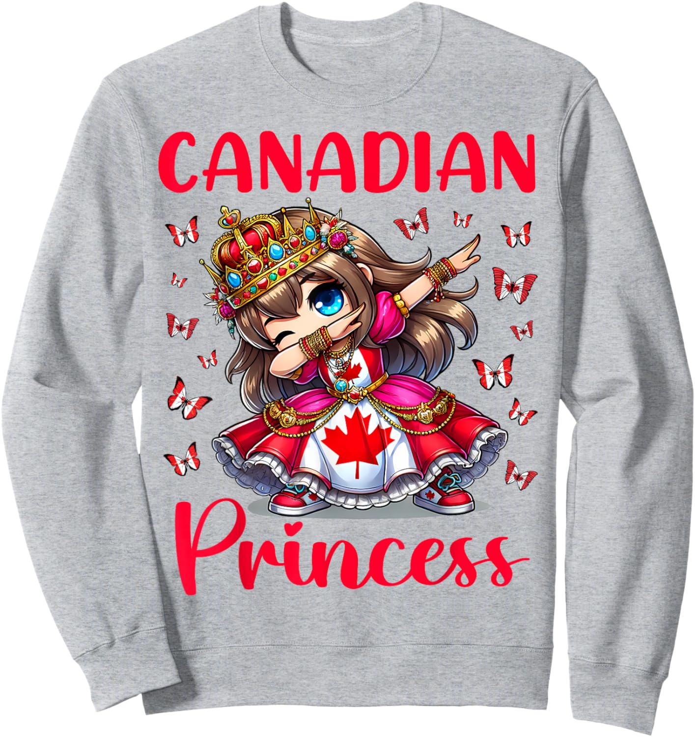 Canadian Princess Dab Girl Maple Leaf Pride for Kids Girls Sweatshirt - Sweatshirt | Ash