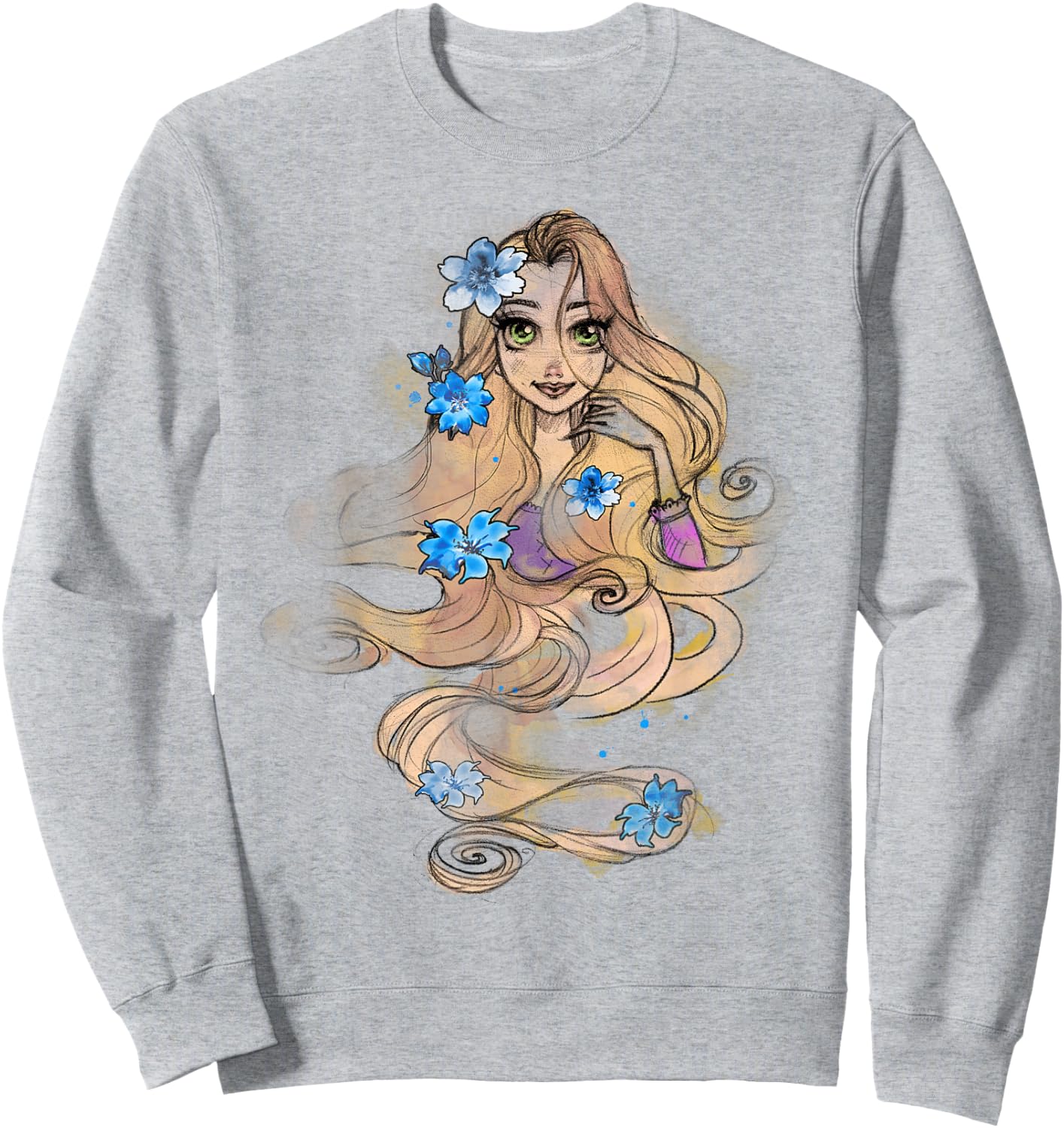 Disney Tangled Rapunzel Watercolors Portrait Graphic Small Sweatshirt - Sweatshirt | Ash
