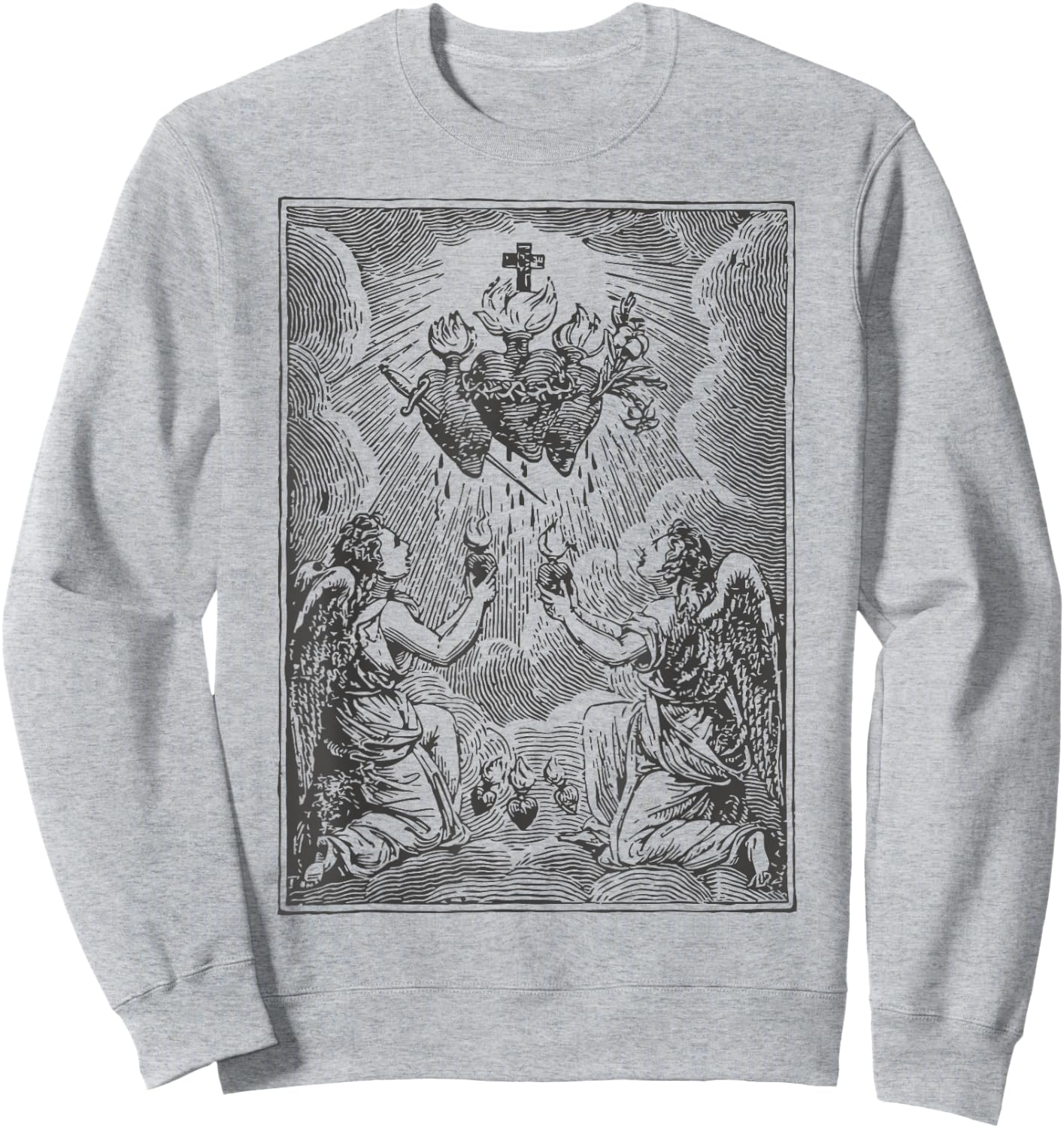 Sacred Heart of Jesus Immaculate Heart Mary Vintage Catholic Sweatshirt - Sweatshirt | Ash