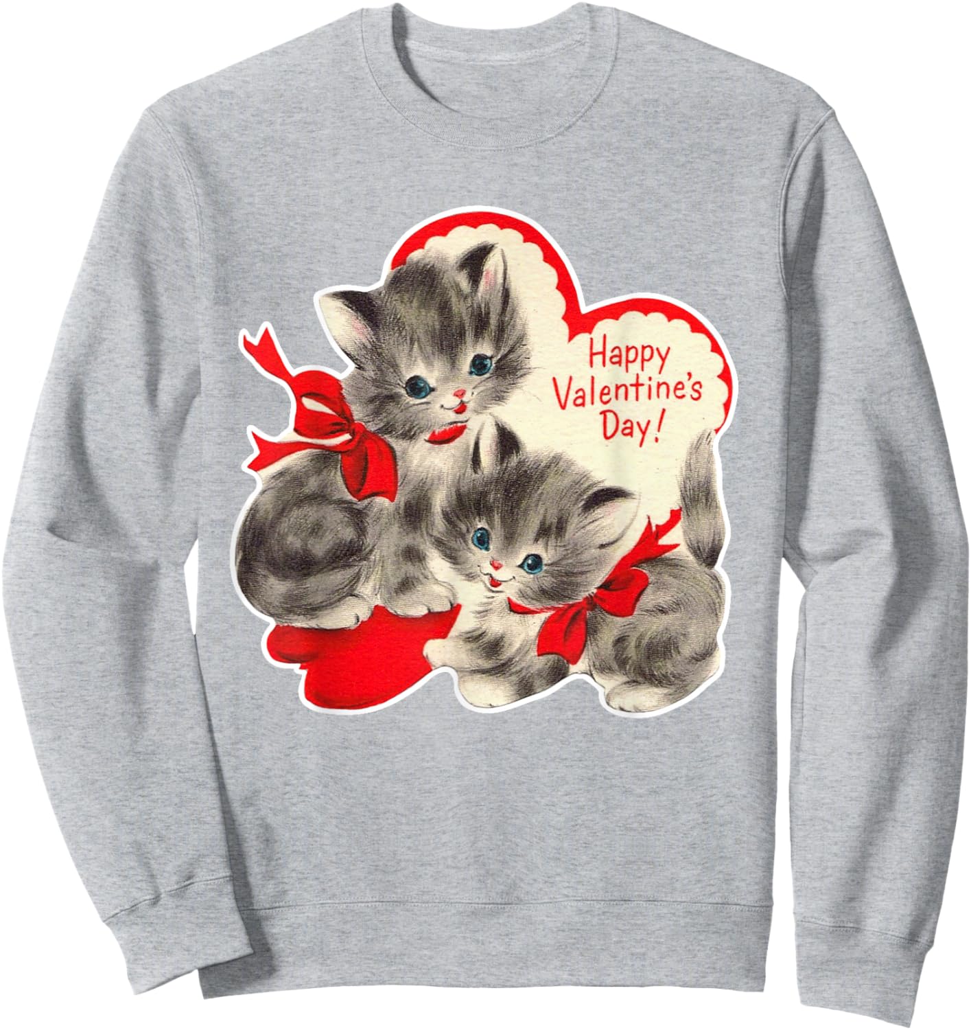 Vintage Valentine's Day Cat Kitten Kitty Retro Valentine Sweatshirt - Sweatshirt | Ash