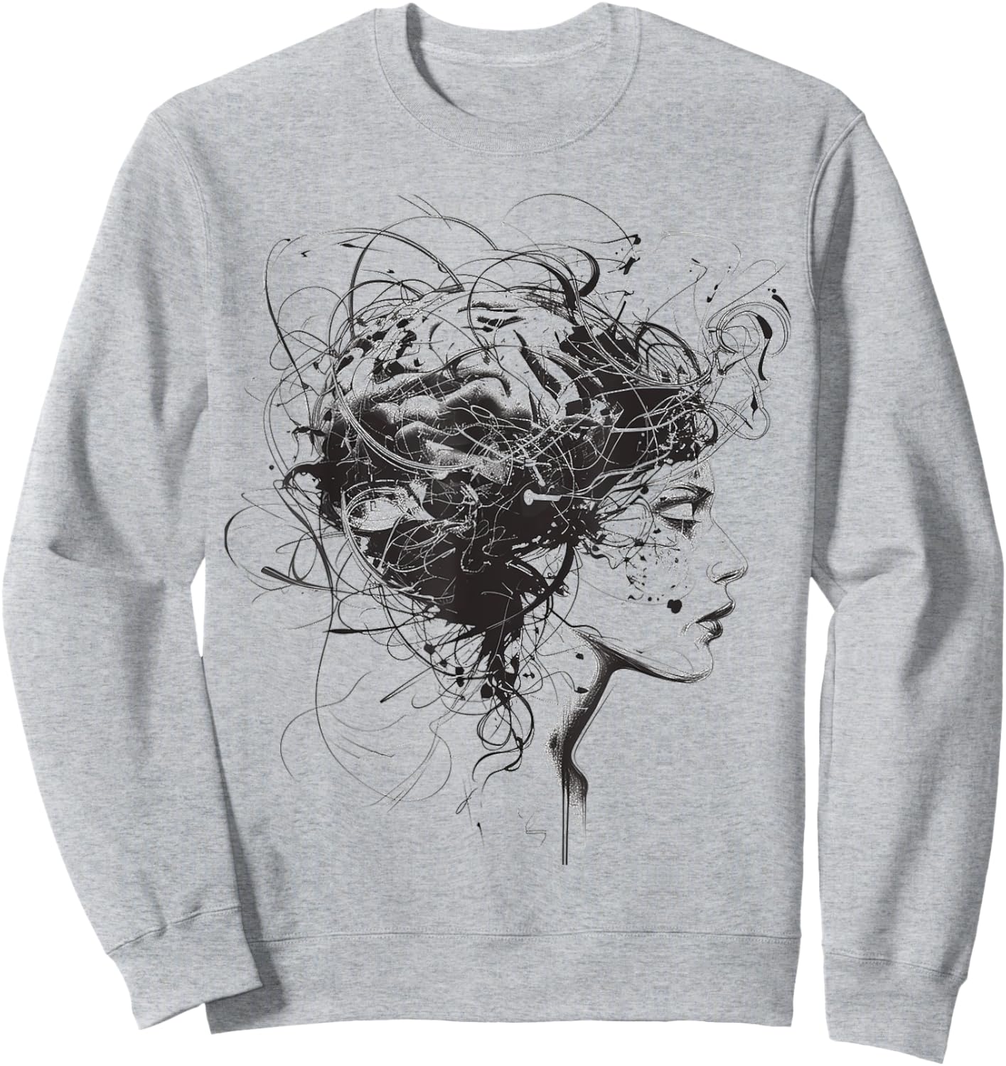 Women Face Art Drawing Human Graphic Abstract Women Sweatshirt - Sweatshirt | Ash