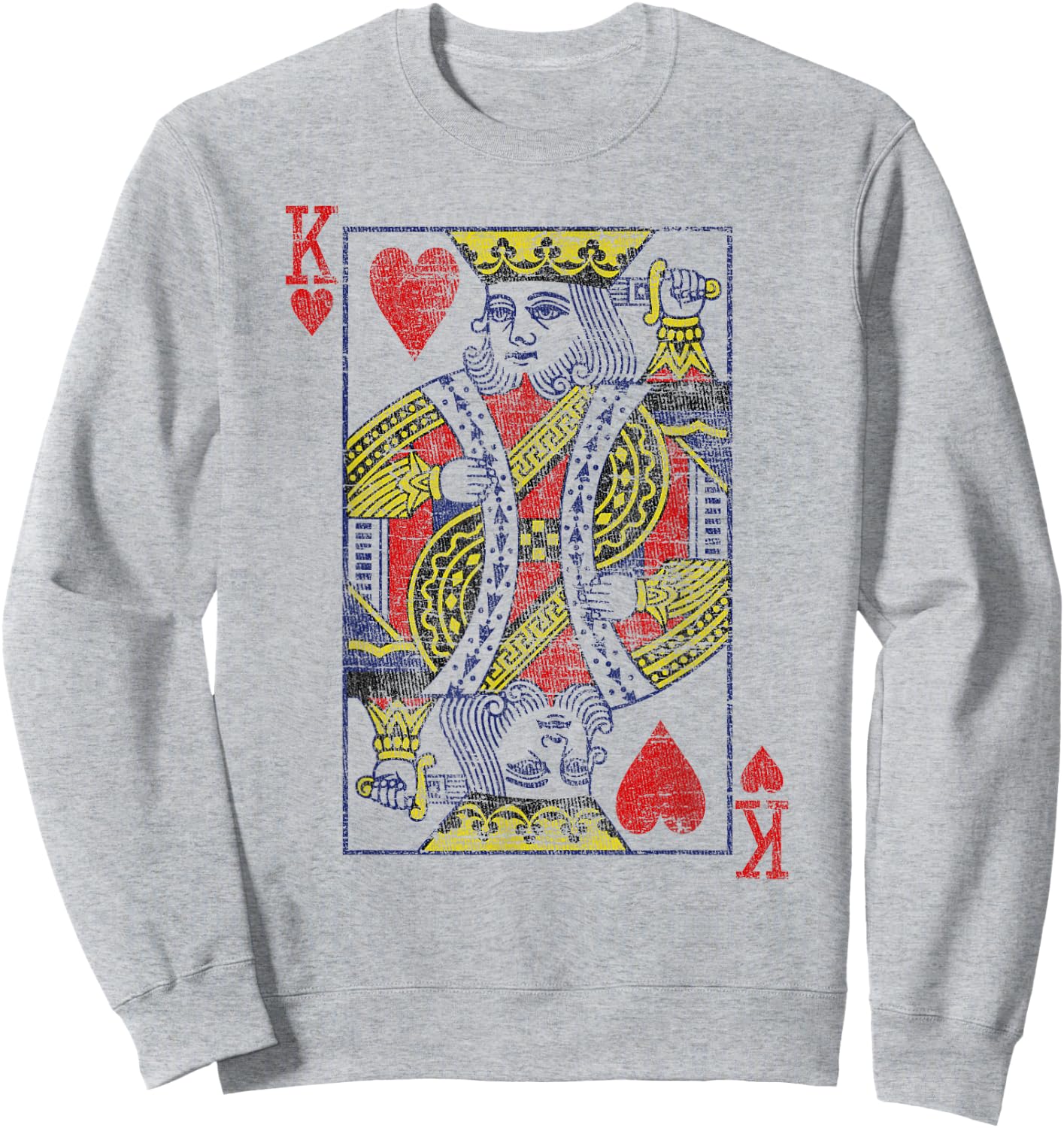 King of Hearts Playing Card Costume Poker Distressed Sweatshirt - Sweatshirt | Ash
