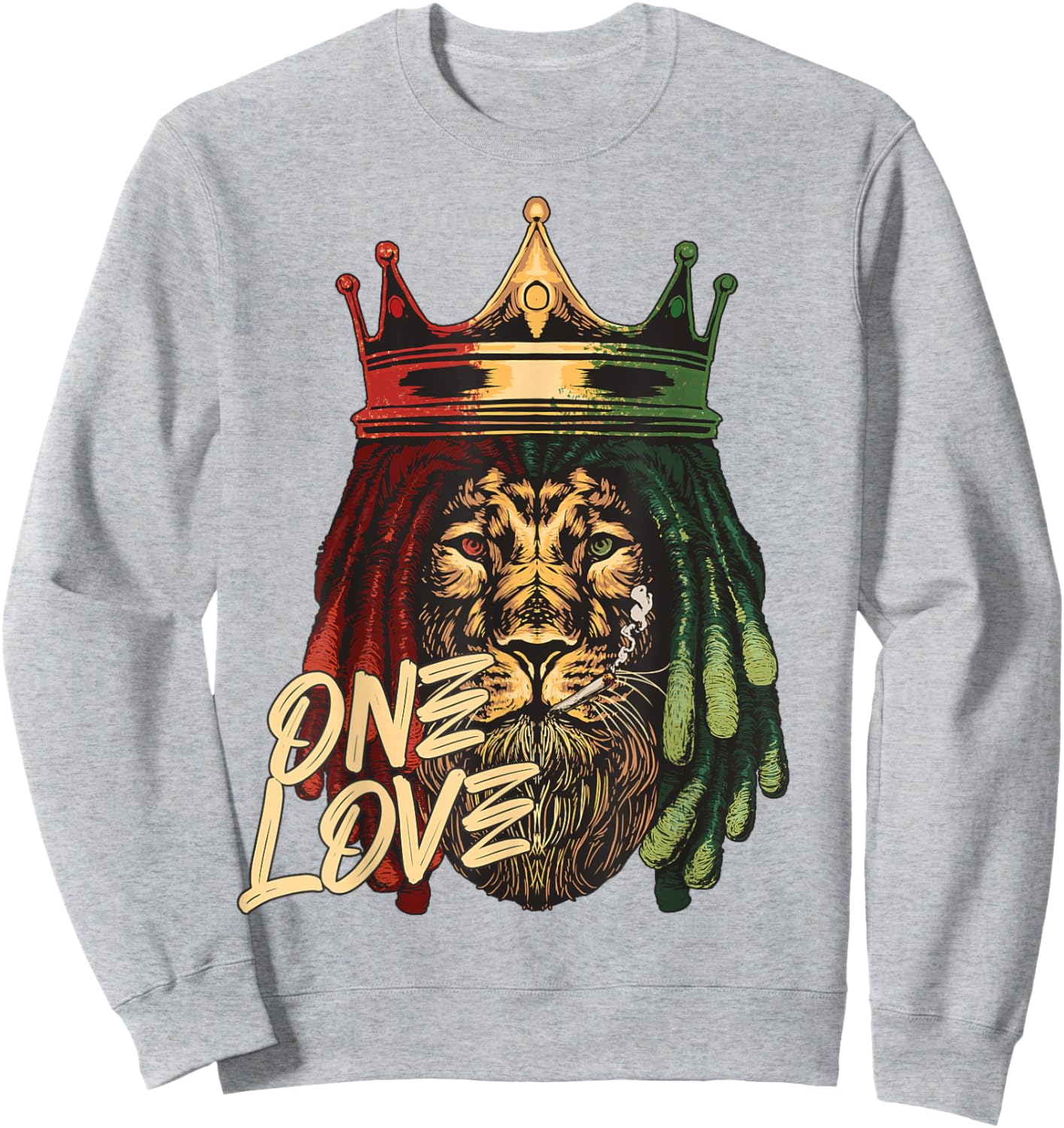 One Love Rasta Lion Jamaican Pride Reggae African Sweatshirt - Sweatshirt | Ash