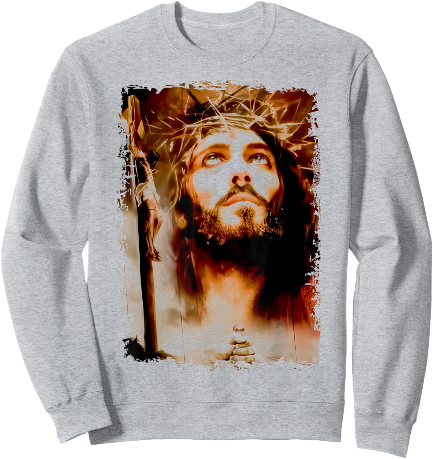 MexiColor Face of Jesus Christ Crown of Thorns Catholic Faith , Small, White Sweatshirt - Sweatshirt | Ash