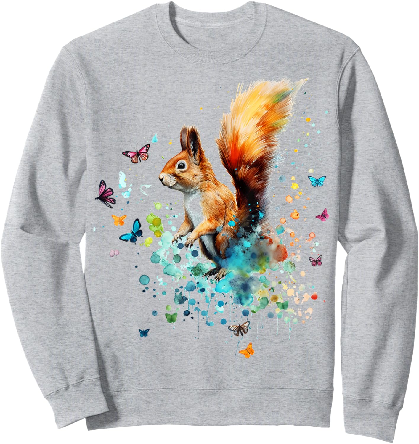 Eichhörnchen Bunte Tierkunst Buttefly Grafik Eichhörnchen Sweatshirt - Sweatshirt | Ash