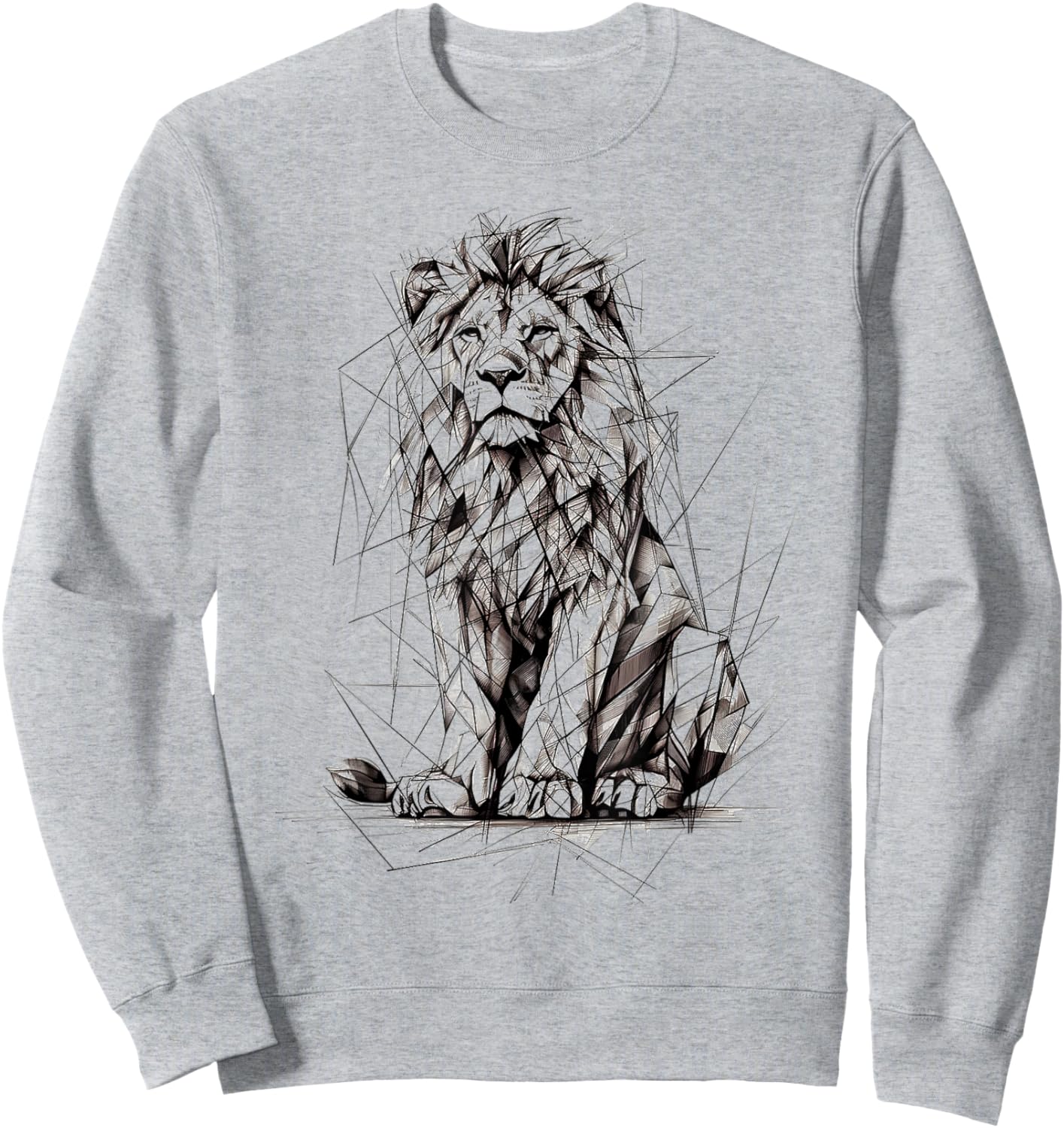 Lion Drawing Animal Polygons Motif Art Lion Sweatshirt - Sweatshirt | Ash