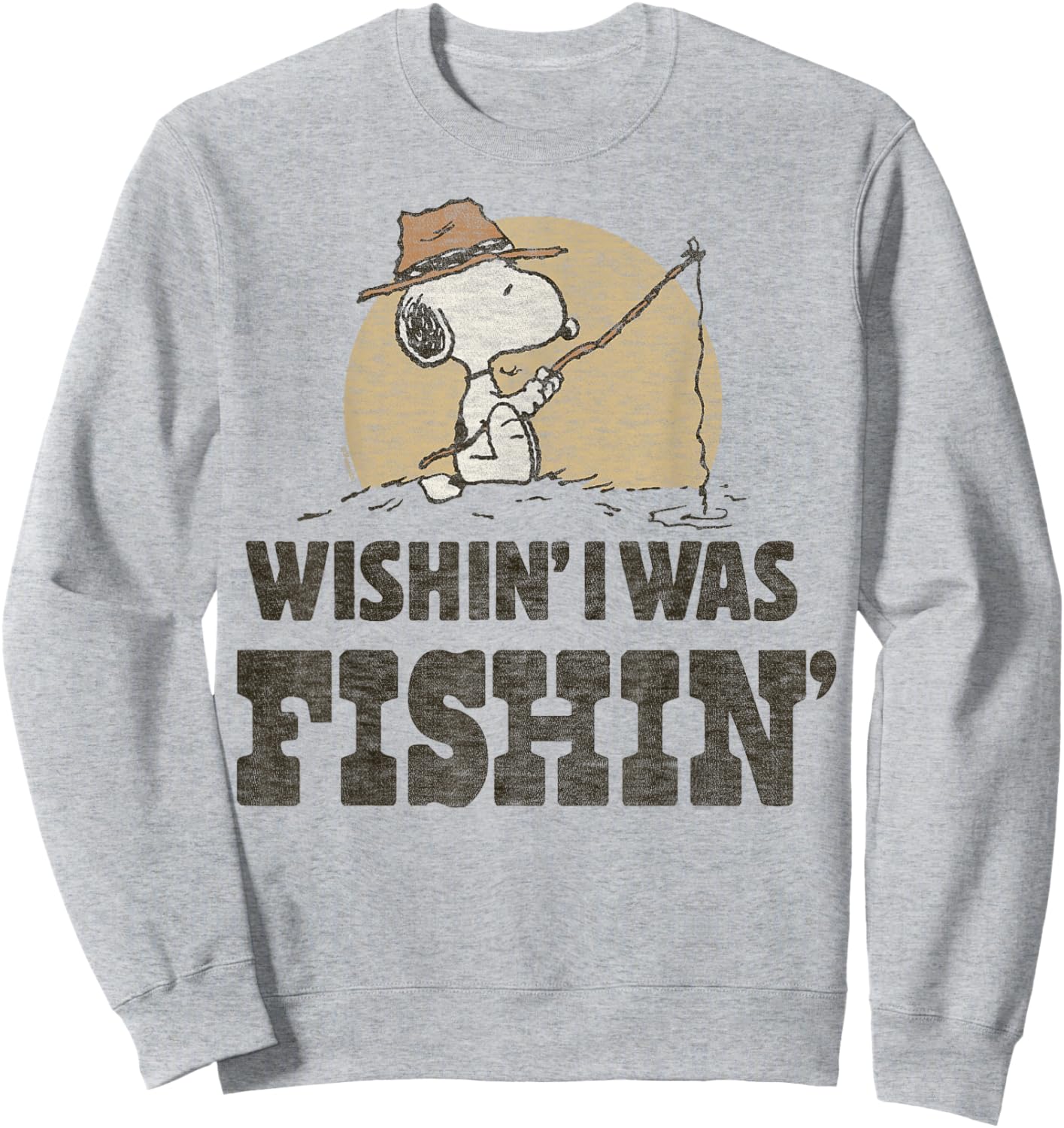 Peanuts Snoopy Wishin' I Was Fishin' Sweatshirt - Sweatshirt | Ash