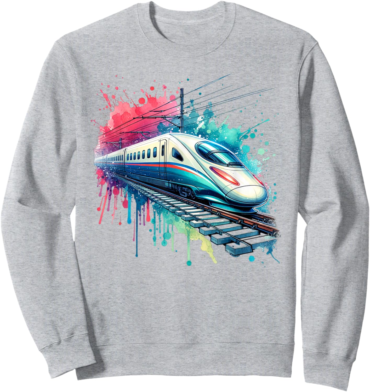 Watercolor Bullet Passenger Train Sweatshirt - Sweatshirt | Ash