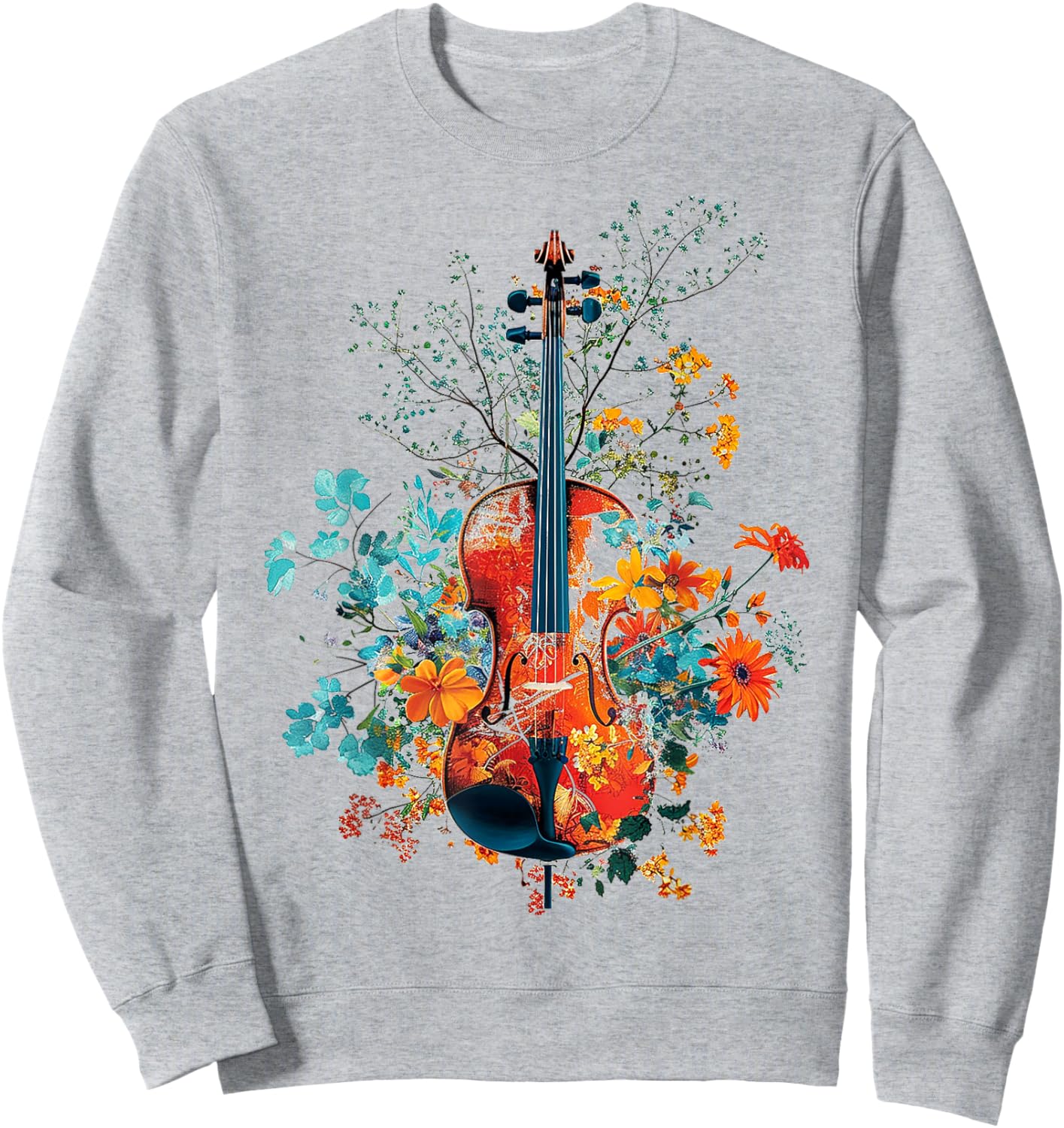 Violin Music Flowers Nature Graphic Violin Sweatshirt - Sweatshirt | Ash