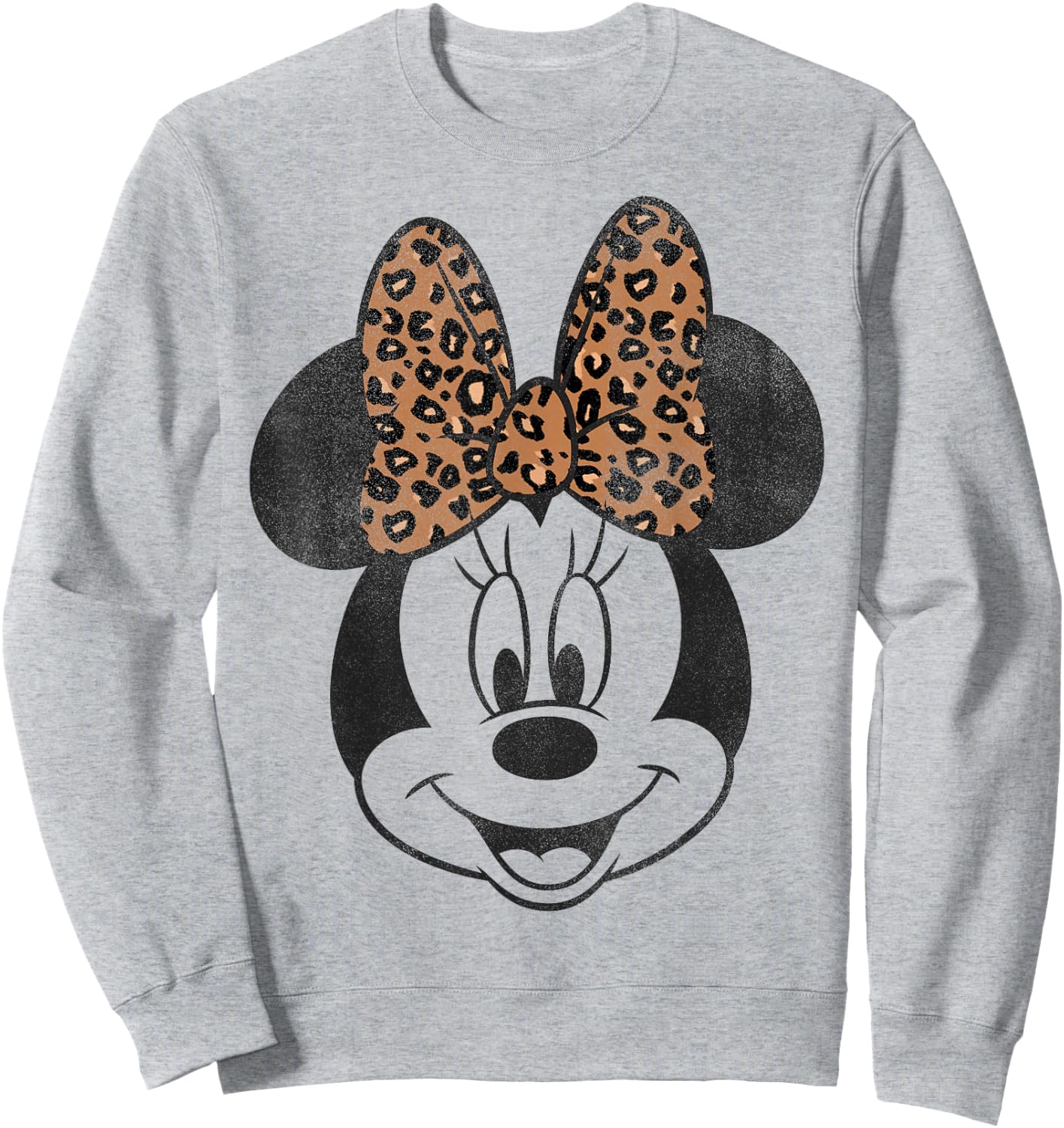 Disney Minnie Mouse Vintage Leopard Print Bow Portrait Short Sleeve Sweatshirt - Sweatshirt | Ash