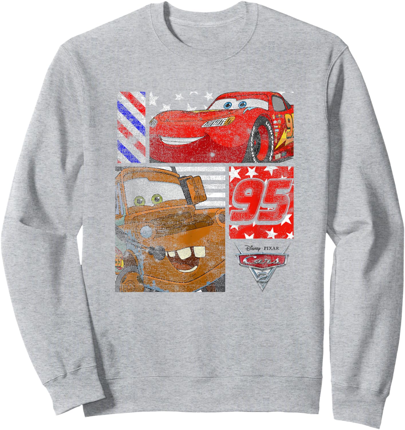 Disney Pixar Cars 2 Lightning & Mater Distressed Panels Sweatshirt - Sweatshirt | Ash