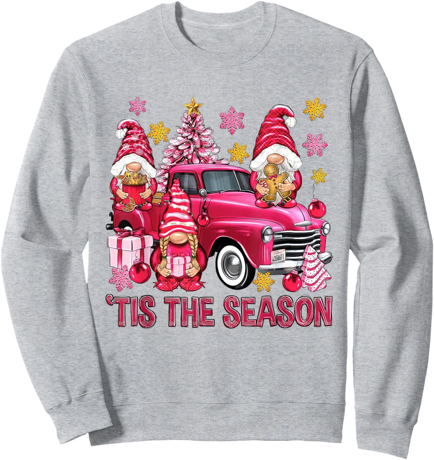 Tis The Season Pink Christmas Gnomes Pink Truck Xmas Holiday Sweatshirt - Sweatshirt | Ash