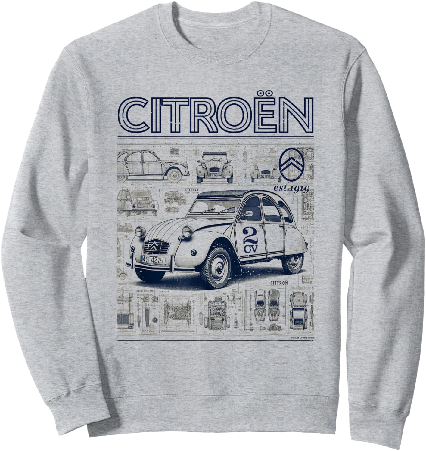 Citroën 2CV Retro Schematics Est 1919 Sweatshirt - Sweatshirt | Ash