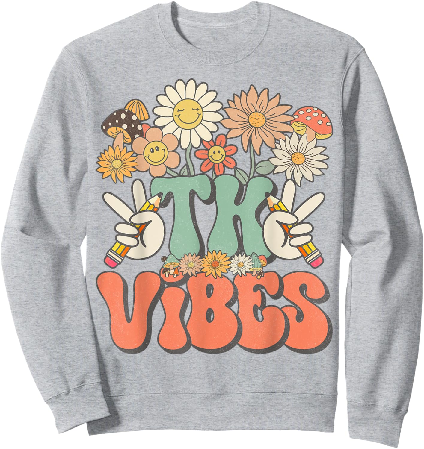 Retro Groovy Hippie Wildflower Daisy TK Teachers Girls Kids Sweatshirt - Sweatshirt | Ash