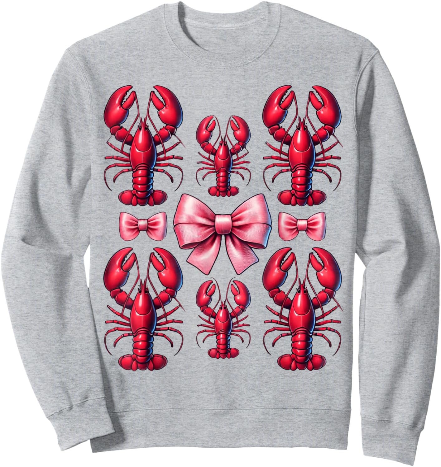 Pink Bow Cute Crawfish Crayfish Girls Women Sweatshirt - Sweatshirt | Ash