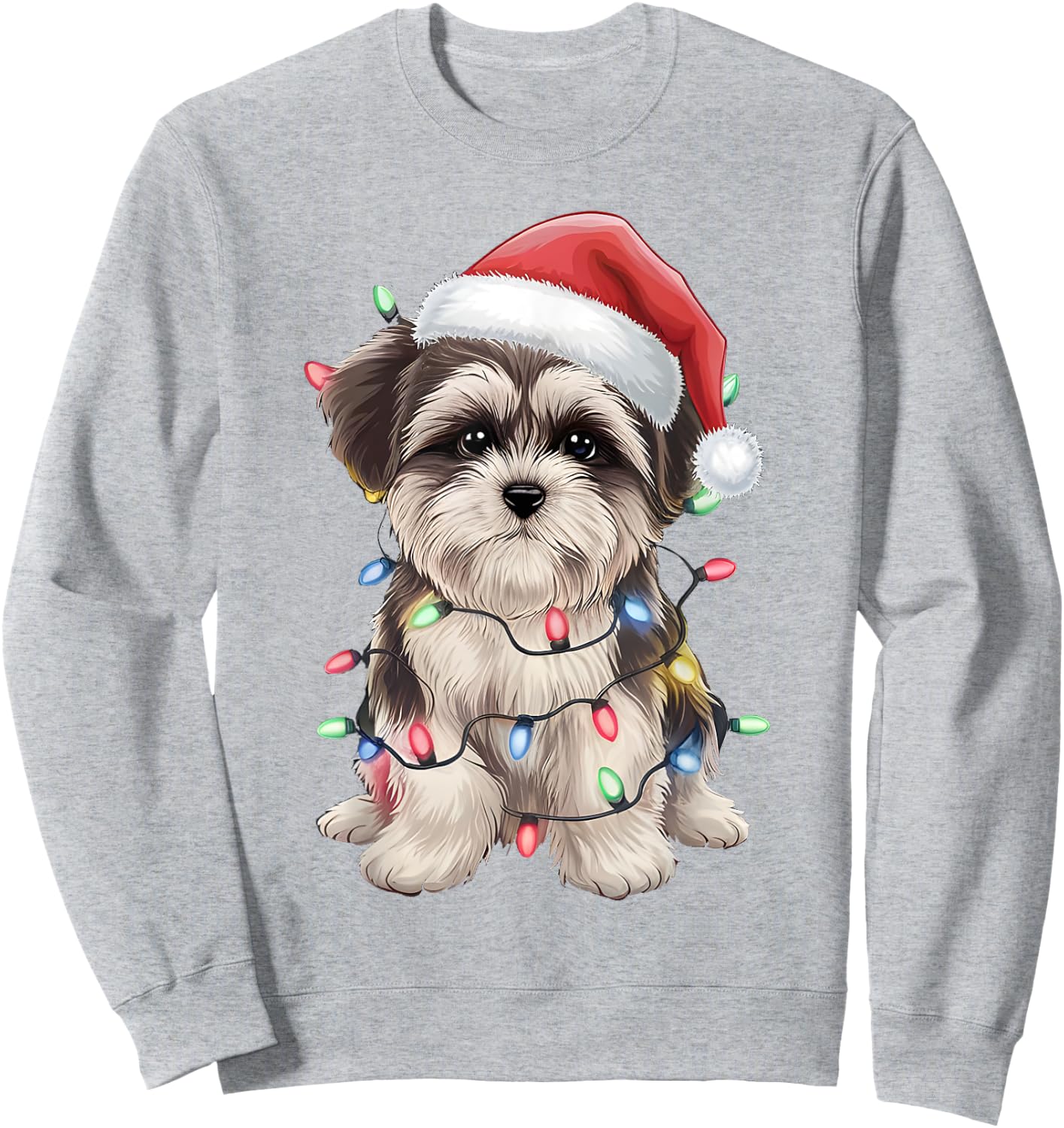 Morkie Santa Christmas Lights Xmas Dog Lover Xmas Pajama Sweatshirt - Sweatshirt | Ash