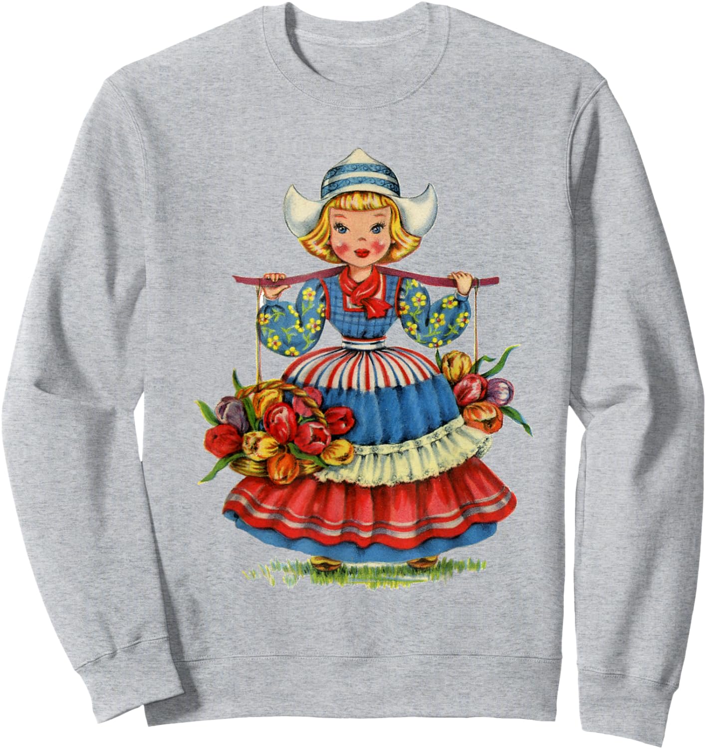 Vintage Traditional National Dutch Costume Doll Sweatshirt - Sweatshirt | Ash