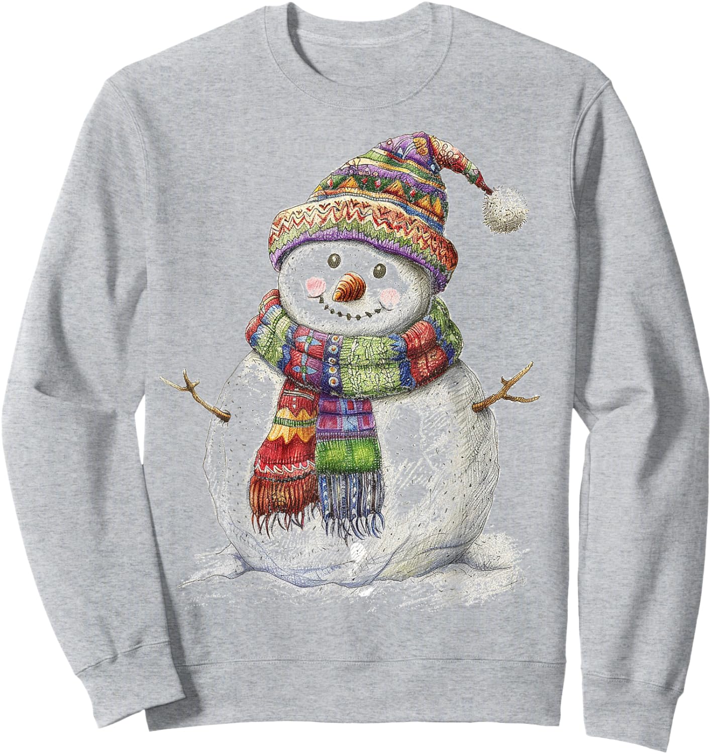Snowman Christmas Graphic X-Mas Illustration Family Snowman Sweatshirt - Sweatshirt | Ash