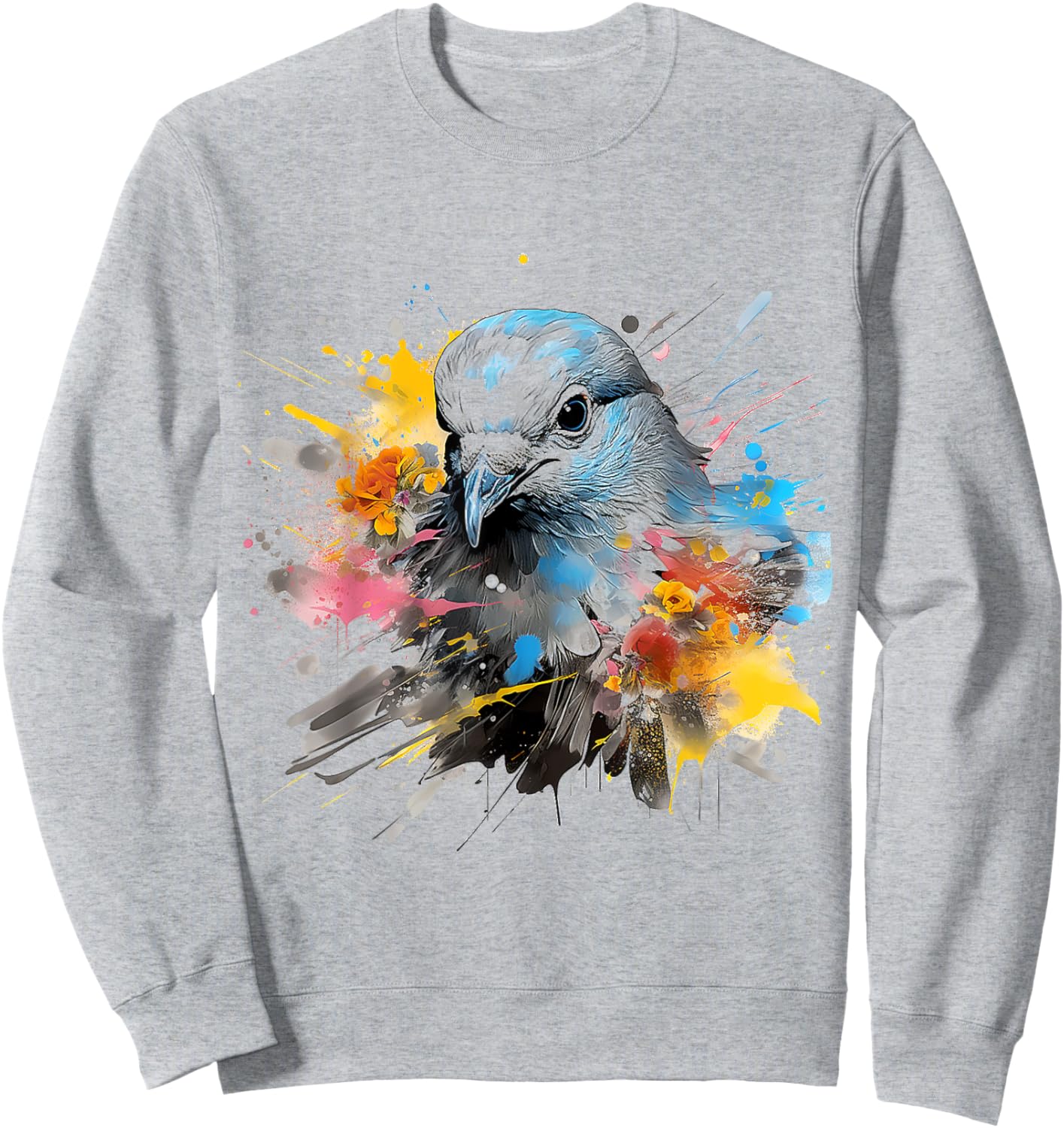 Dove Abstract Painting Art Drawing Flowers Graphic Bird Sweatshirt - Sweatshirt | Ash