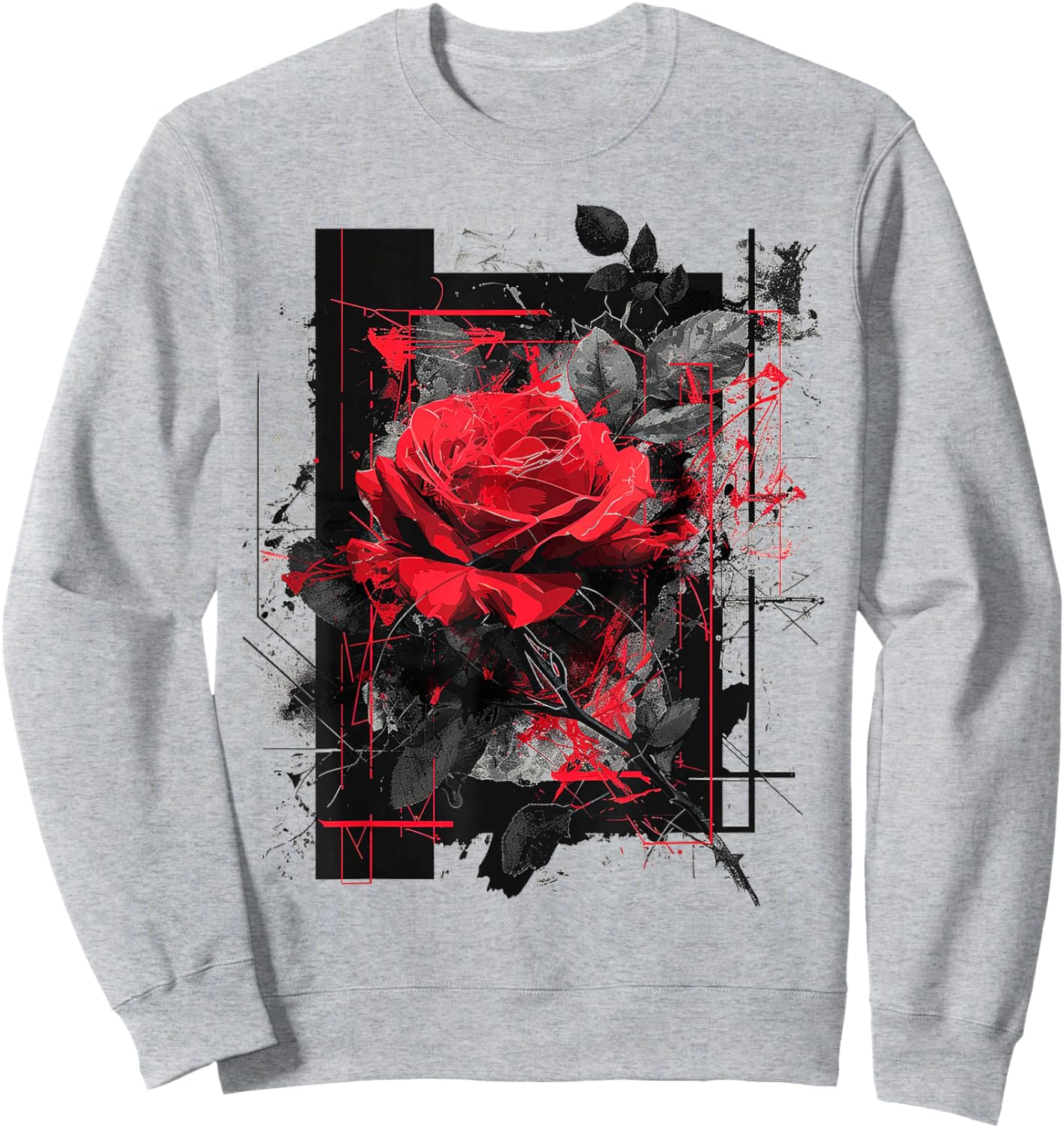 Rose Abstract Geometric Art Flower Lover Graphic Rose Sweatshirt - Sweatshirt | Ash