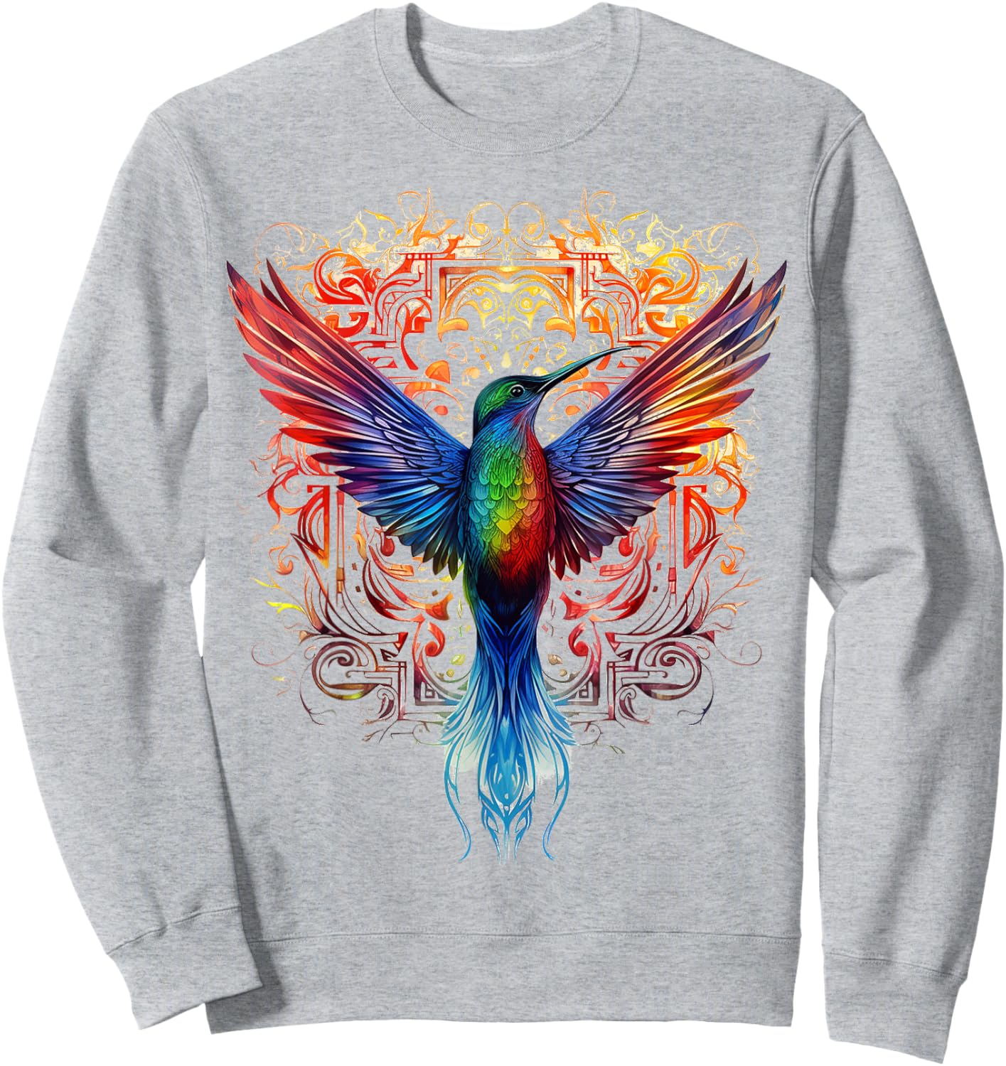 Hummingbird Fantasy Mandala Graphic Animal Art Bird Sweatshirt - Sweatshirt | Ash