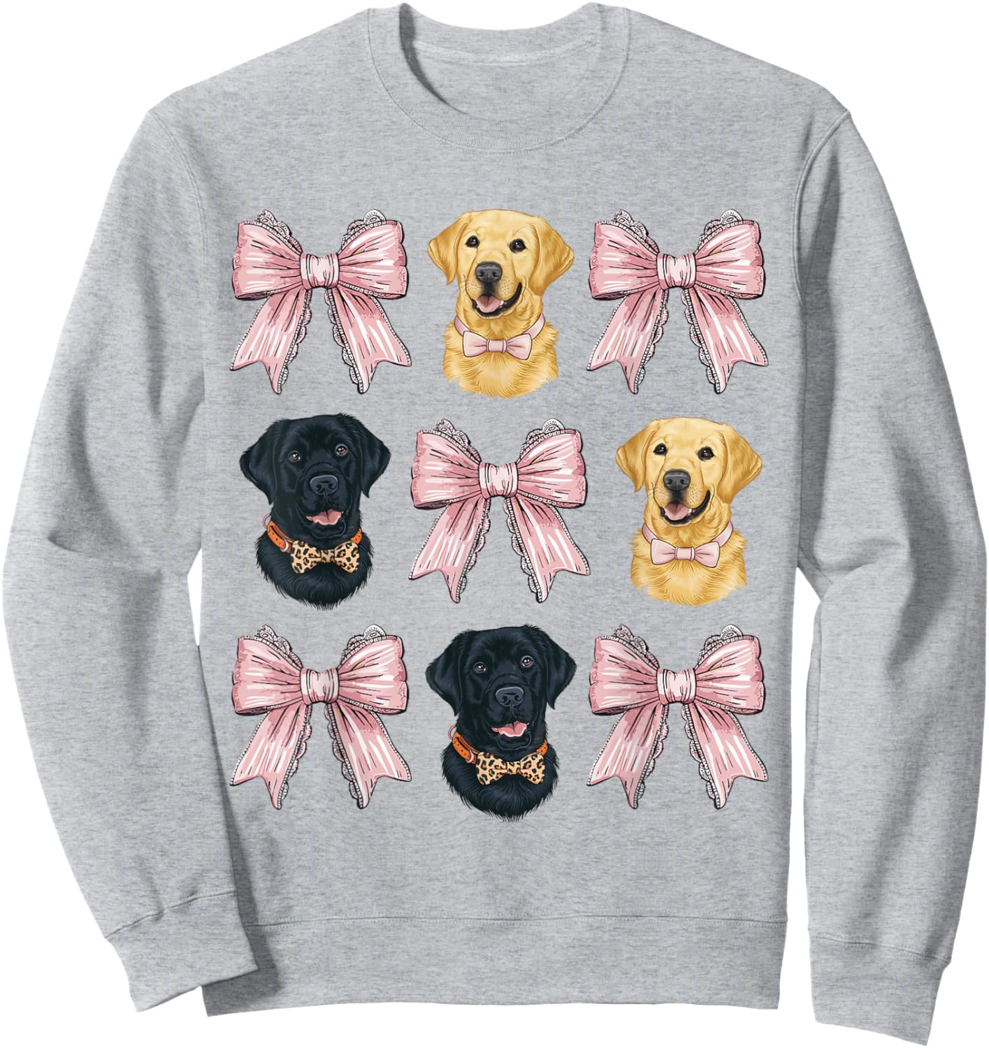 Pink Bow Coquette Yellow Black Labrador Retriever Dog Lover Women Girls Kids Sweatshirt - Sweatshirt | Ash