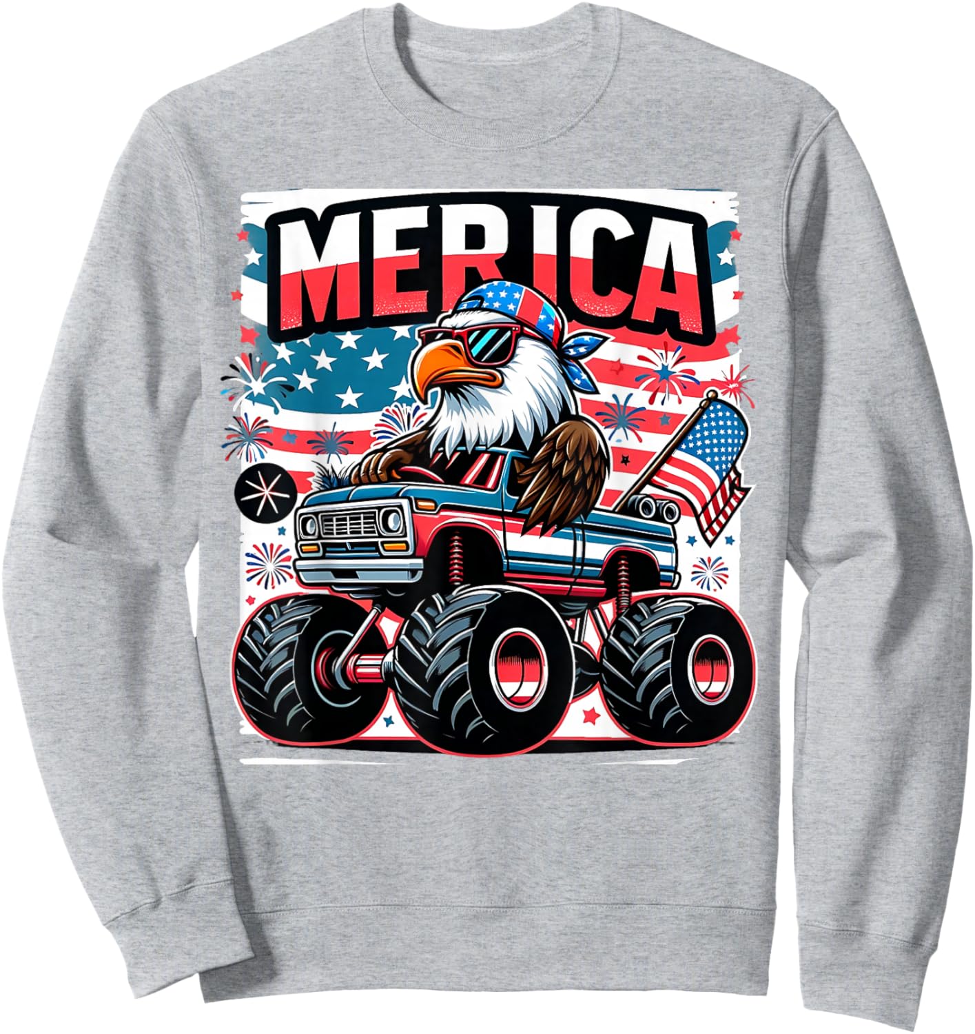 Merica 4th of July Shirts Boys Kids American Flag Eagle USA Sweatshirt - Sweatshirt | Ash