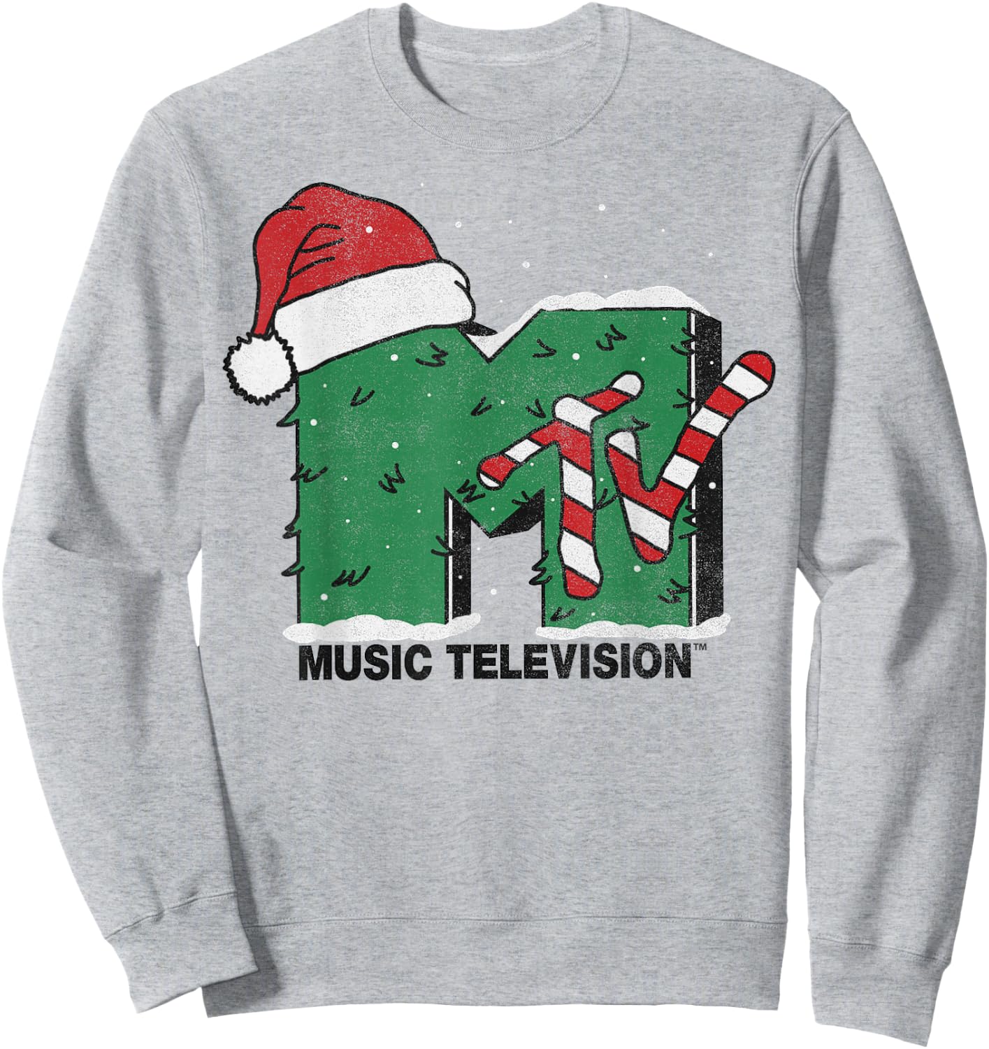 MTV Logo Christmas Tree Santa Hat Colors Graphic Sweatshirt - Sweatshirt | Ash