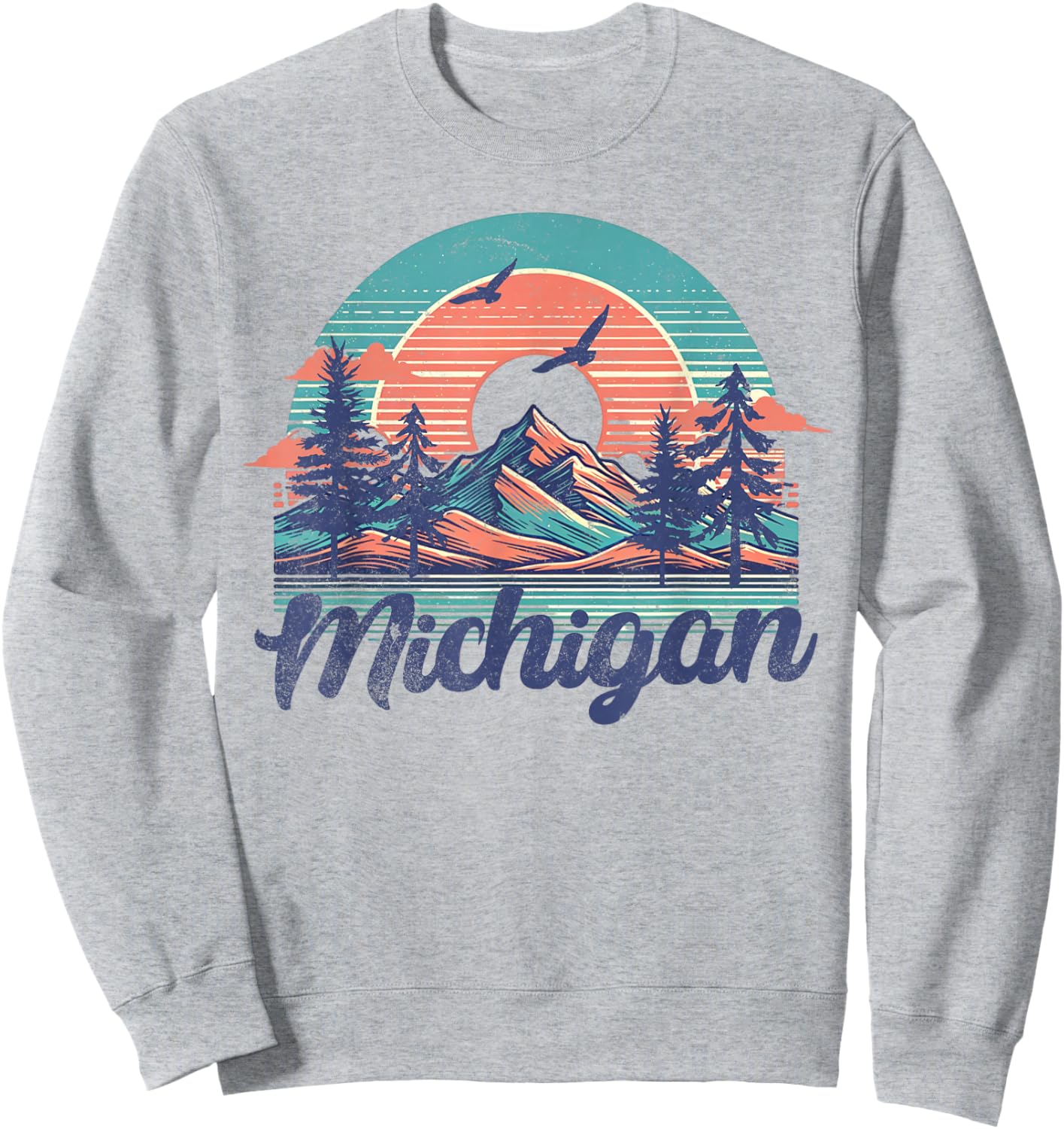 Michigan USA Outdoor Vintage Michigan Blue -Adults, Kids Short Sleeve Classic Fit Cotton, Polyester Small Sweatshirt - Sweatshirt | Ash