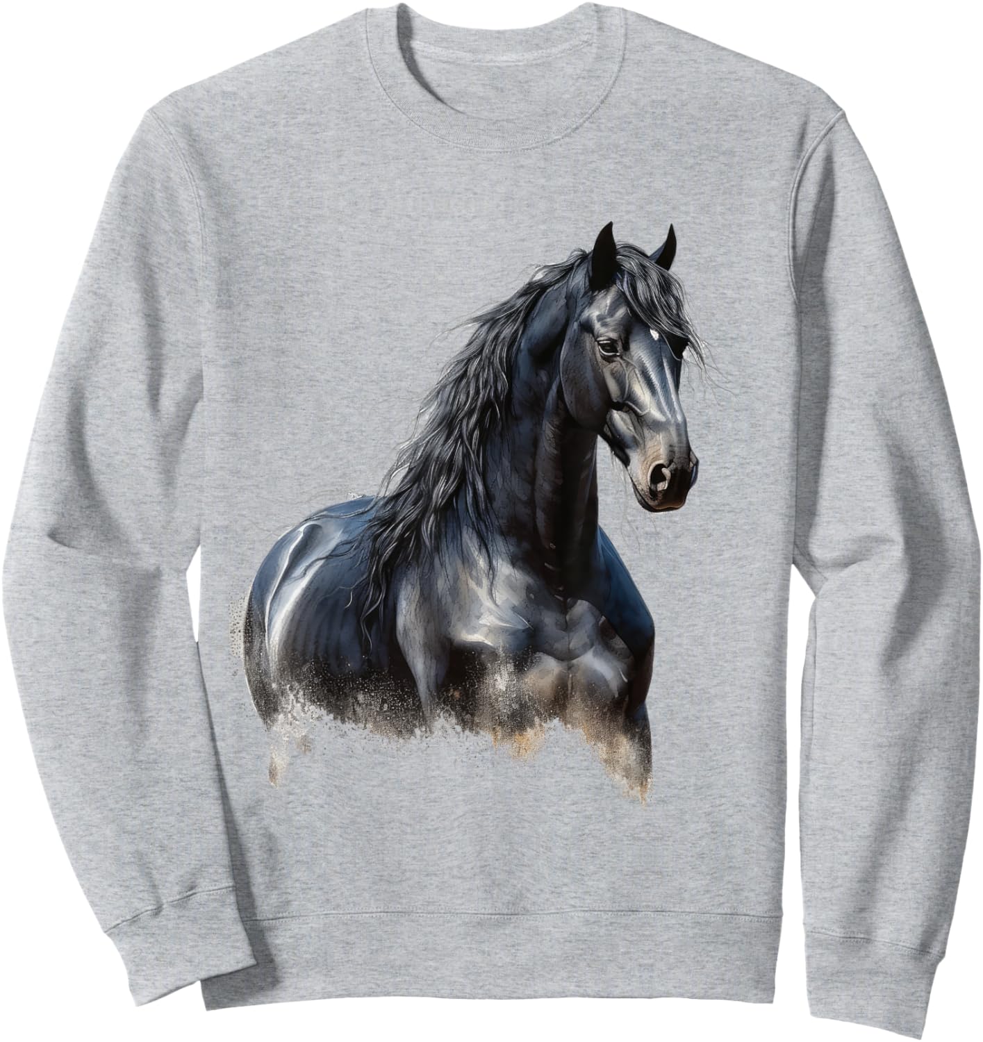 Horse paint Equestrian Friesian Horse Beautiful Watercolor Sweatshirt - Sweatshirt | Ash