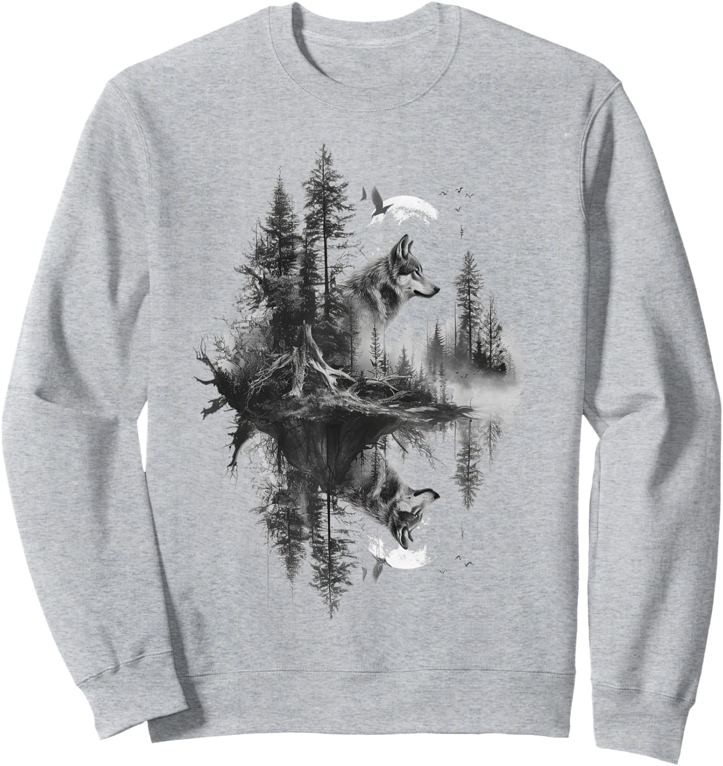 Wolf in front of moon and trees wolves wild animal Sweatshirt - Sweatshirt | Ash